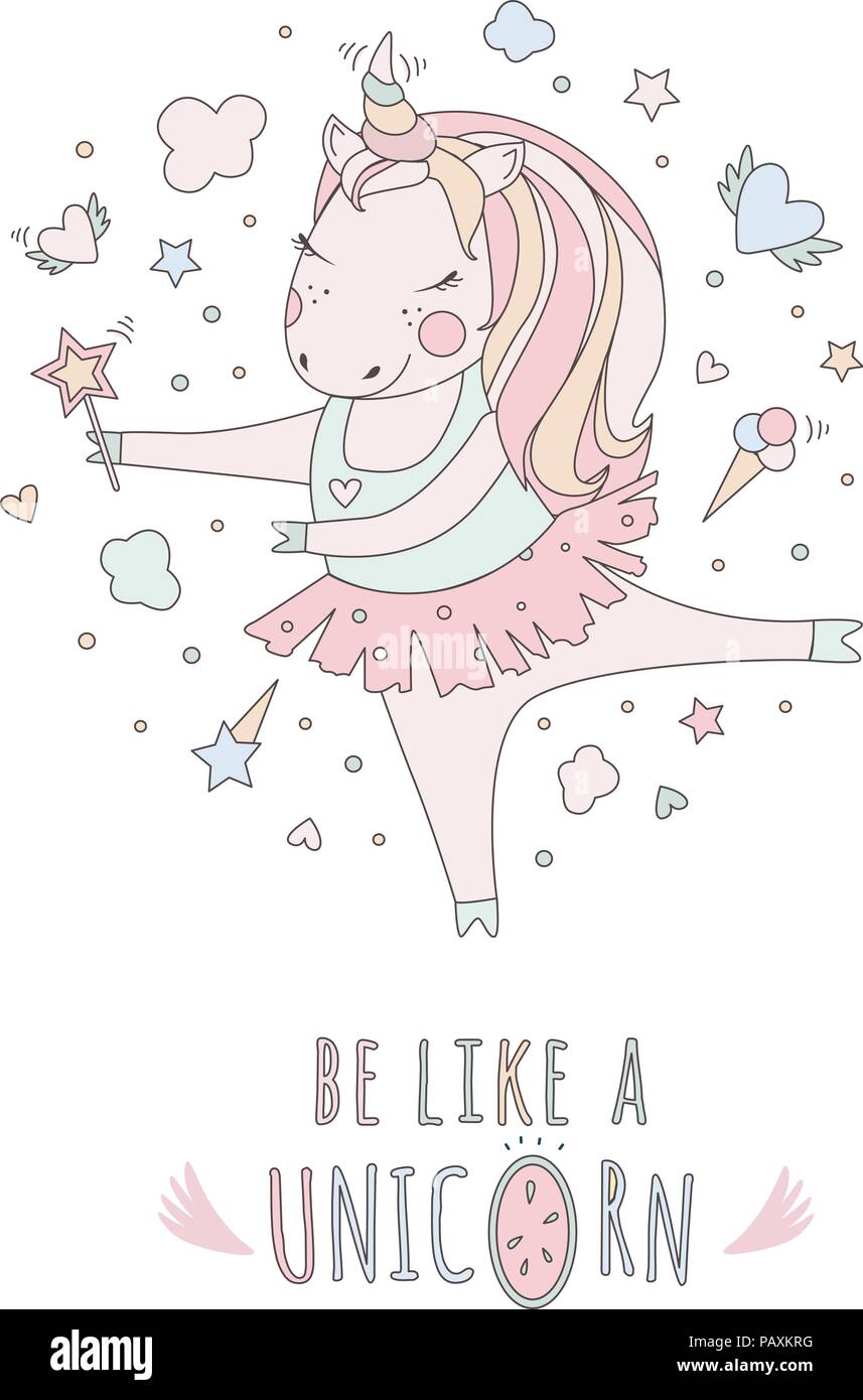 Unicorn vector sweet cute illustration. Magic fantasy design. Cartoon ...