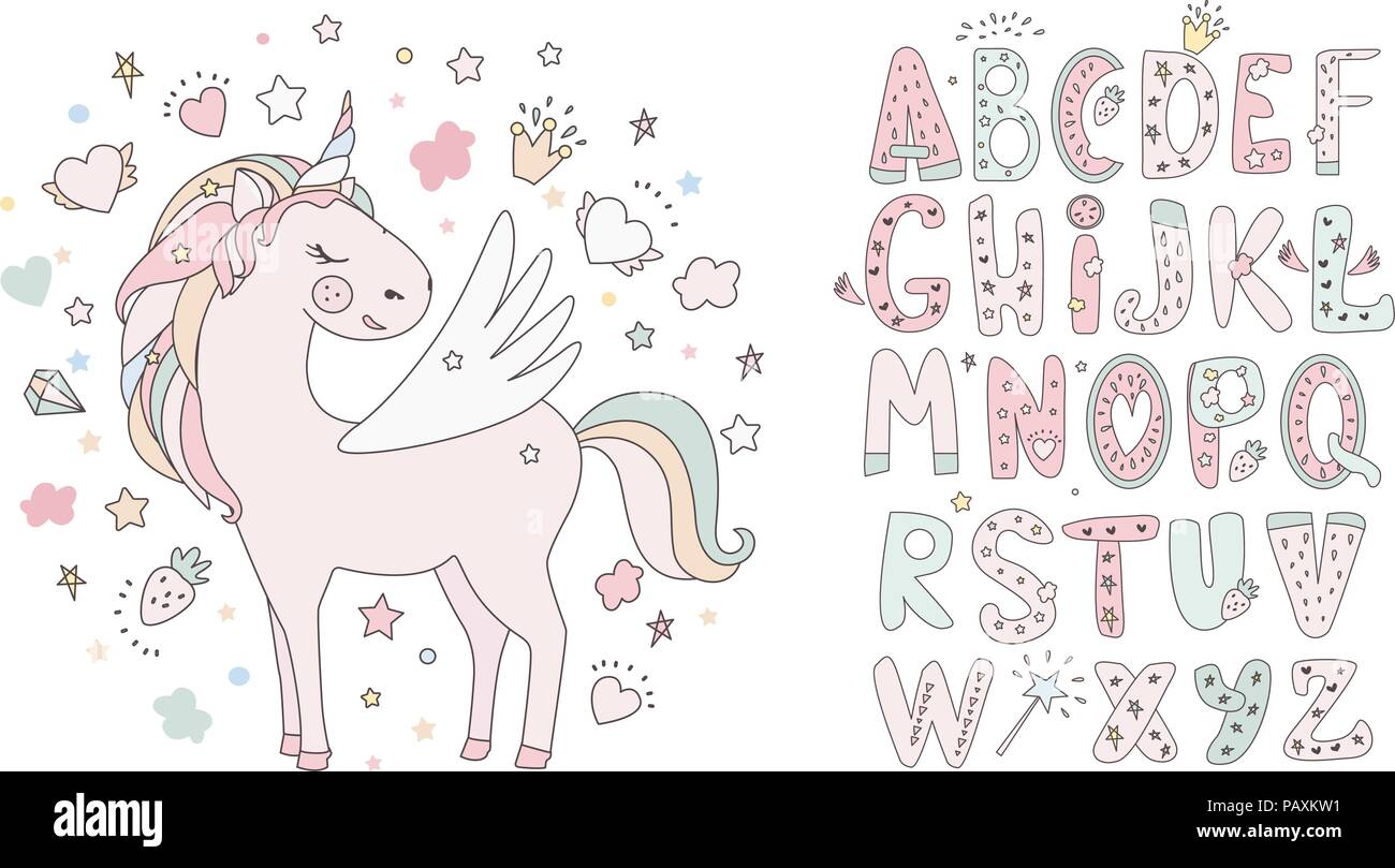 Unicorn vector sweet cute illustration. Magic fantasy design. Cartoon ...