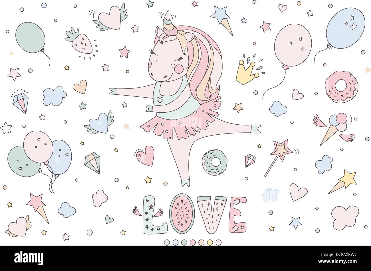 Unicorn vector sweet cute illustration. Magic fantasy design. Cartoon ...
