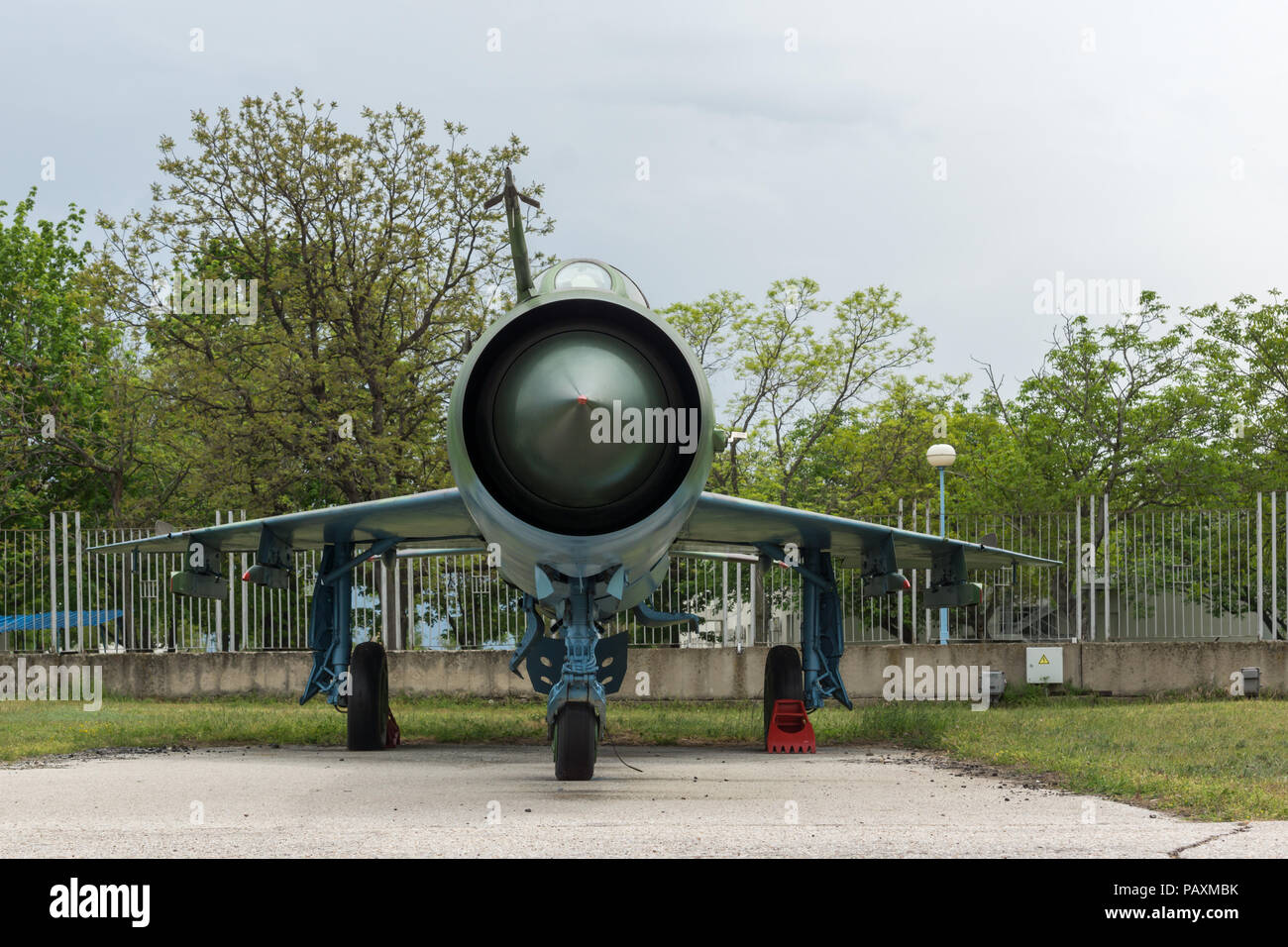 KRUMOVO, PLOVDIV, BULGARIA - 29 APRIL 2017: Fighter Mikoyan-Gurevich MiG-21 in Aviation Museum near Plovdiv Airport, Bulgaria Stock Photo