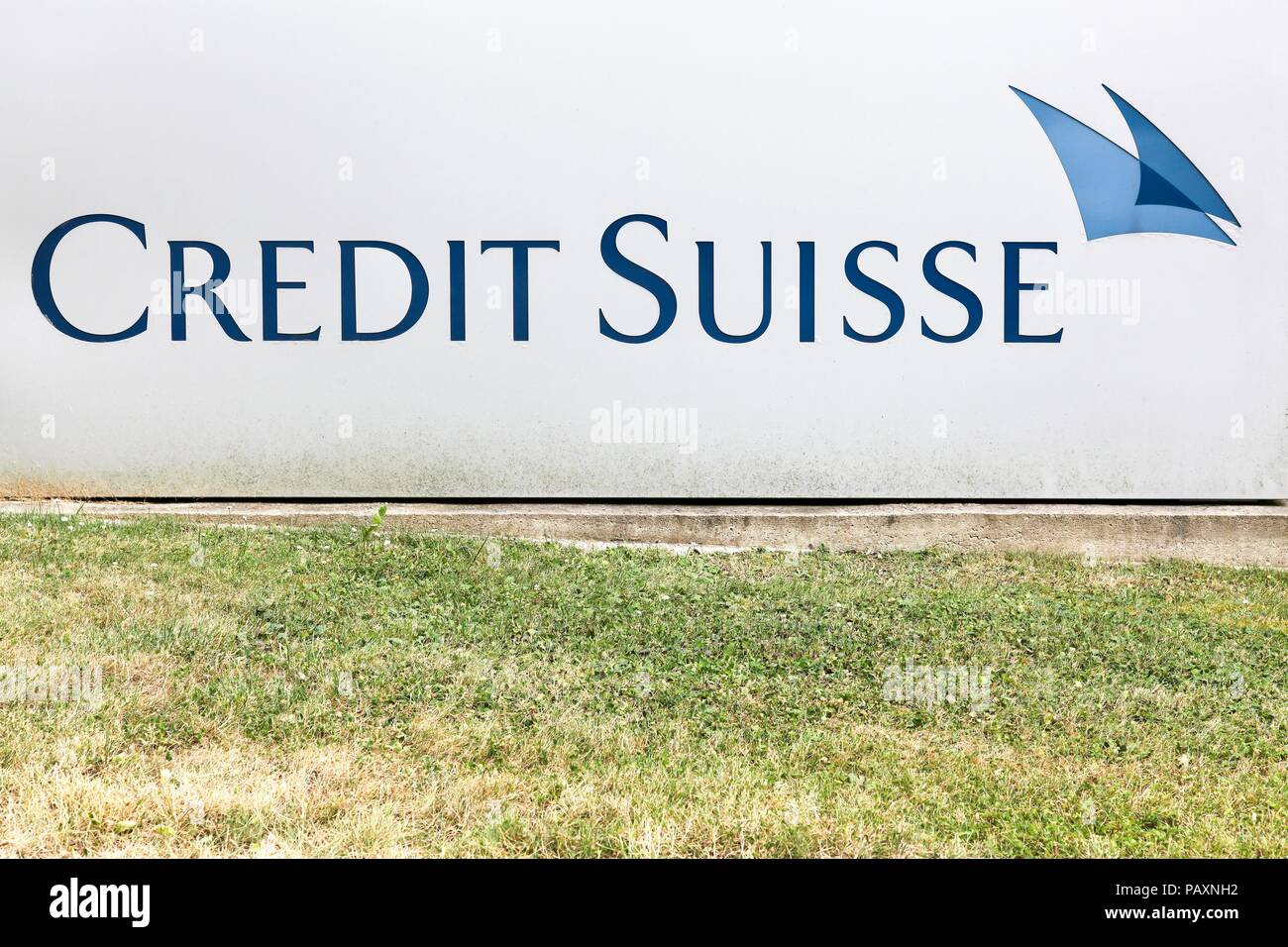 Kirchberg, Luxembourg July 21, 2018 Credit Suisse logo on a wall