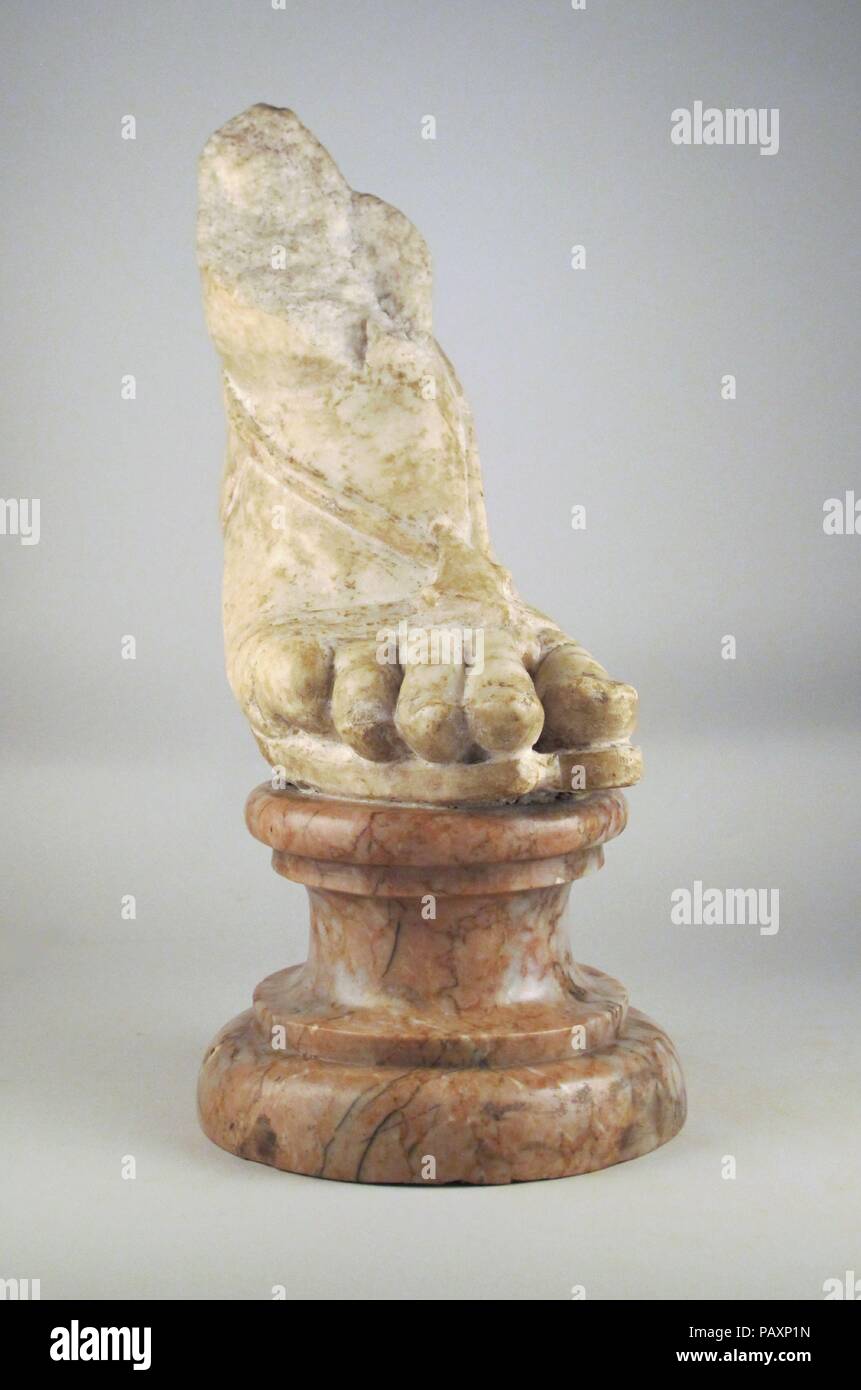 Marble foot of a statue. Culture: Roman. Dimensions: 8 x 3 3/4 x 8 3/4 ...