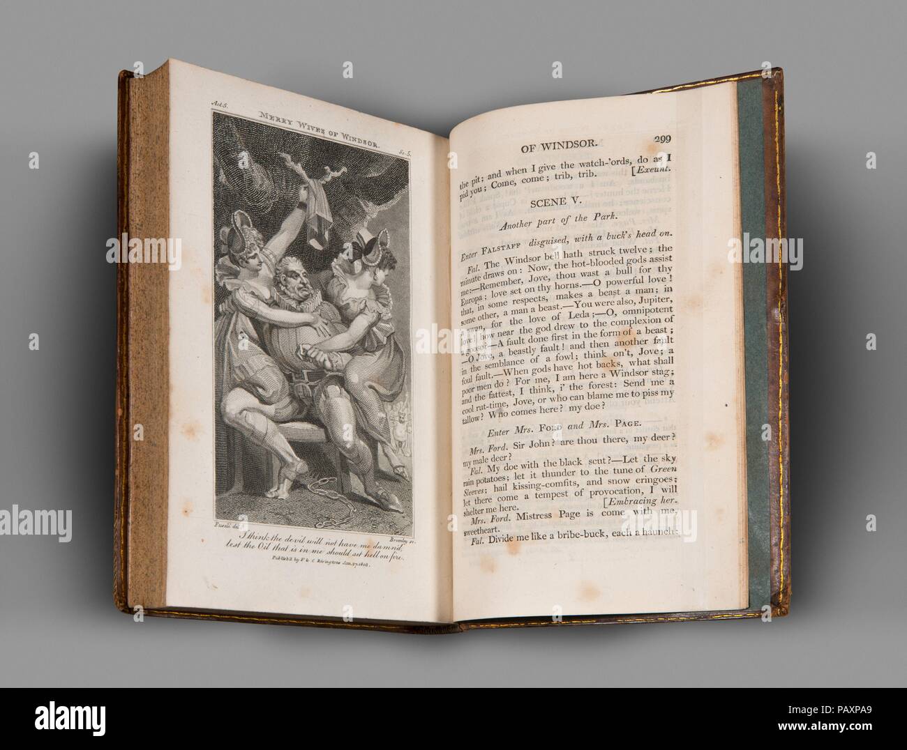 The Plays of William Shakespeare, vol. 1, containing The Tempest, Two Gentlemen of Verona, Merry Wives of Windsor. Author: William Shakespeare (British, Stratford-upon-Avon 1564-1616 Stratford-upon-Avon). Dimensions: 8 9/16 x 5 9/16 x 1 1/2 in.  (21.8 x 14.2 x 3.8 cm). Editor: Alexander Chalmers, A.M. (British (born Scotland), Aberdeen 1759-1834 London); George Steevens (British, Stepney 1734-1800 Hampstead). Engraver: James Neagle (British, London 1765- 1822 Philadelphia, Pennsylvania); William Bromley (British, 1769-1842). Illustrator: Henry Fuseli (Swiss, Zürich 1741-1825 London). Printer:  Stock Photo