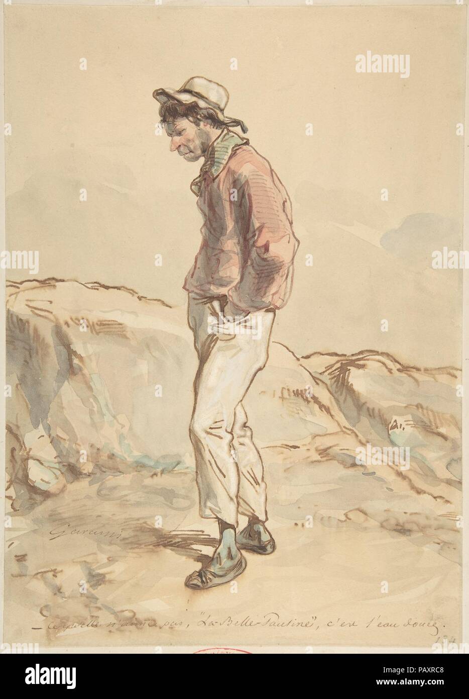 A Sailor Standing on the Shore. Artist: Paul Gavarni [Chevalier] (French, Paris 1804-1866 Paris). Dimensions: 12-13/16 x 8-7/8 in.  (32.5 x 22.5 cm). Date: 1859-60. Museum: Metropolitan Museum of Art, New York, USA. Stock Photo