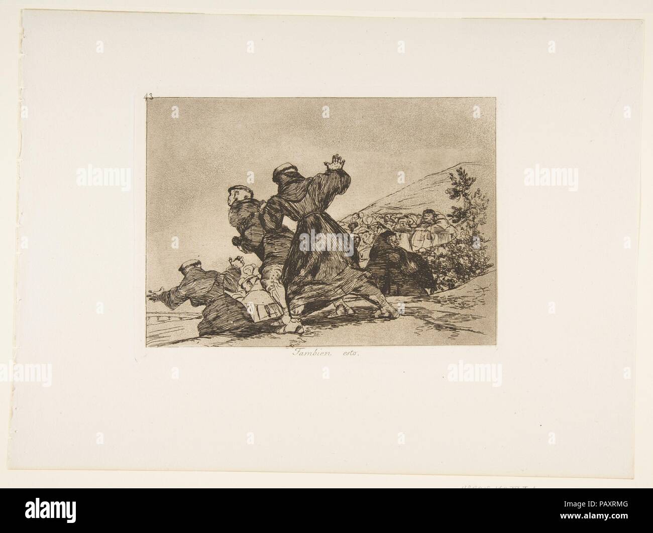 Plate 43 from 'The Disasters of War' (Los Desastres de la Guerra): 'This too.' (Tambien esto.). Artist: Goya (Francisco de Goya y Lucientes) (Spanish, Fuendetodos 1746-1828 Bordeaux). Dimensions: Plate: 6 1/8 × 8 1/8 in. (15.5 × 20.6 cm)  Sheet: 9 15/16 × 13 7/16 in. (25.2 × 34.2 cm). Series/Portfolio: The Disasters of War. Date: 1810 (published 1863). Museum: Metropolitan Museum of Art, New York, USA. Stock Photo