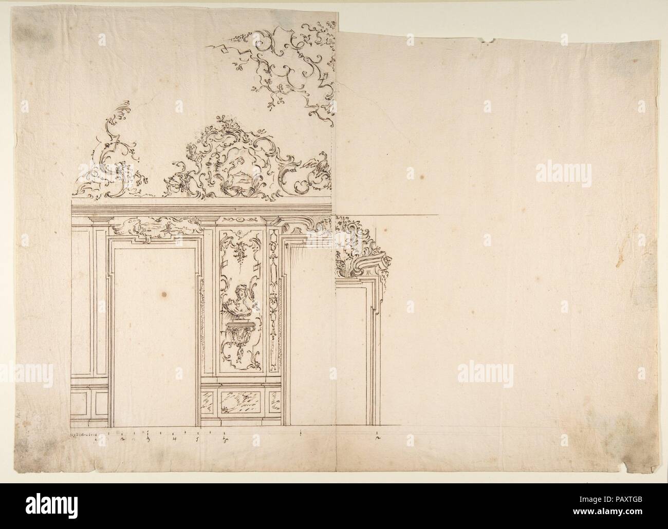 Design for Door. Artist: Workshop of Leonardo Marini (Italian, Piedmontese documented ca. 1730-after 1797). Dimensions: 13 x 17 13/16 in. (33 x 45.3 cm). Date: 18th century. Museum: Metropolitan Museum of Art, New York, USA. Stock Photo