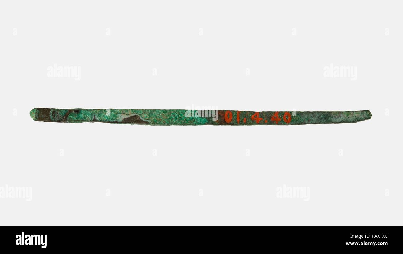 Copper pin?. Dimensions: L: 4.3 cm (1 11/16 in.). Dynasty: Dynasty 2. Reign: reign of Khasekhemui. Date: ca. 2650 B.C.. Museum: Metropolitan Museum of Art, New York, USA. Stock Photo