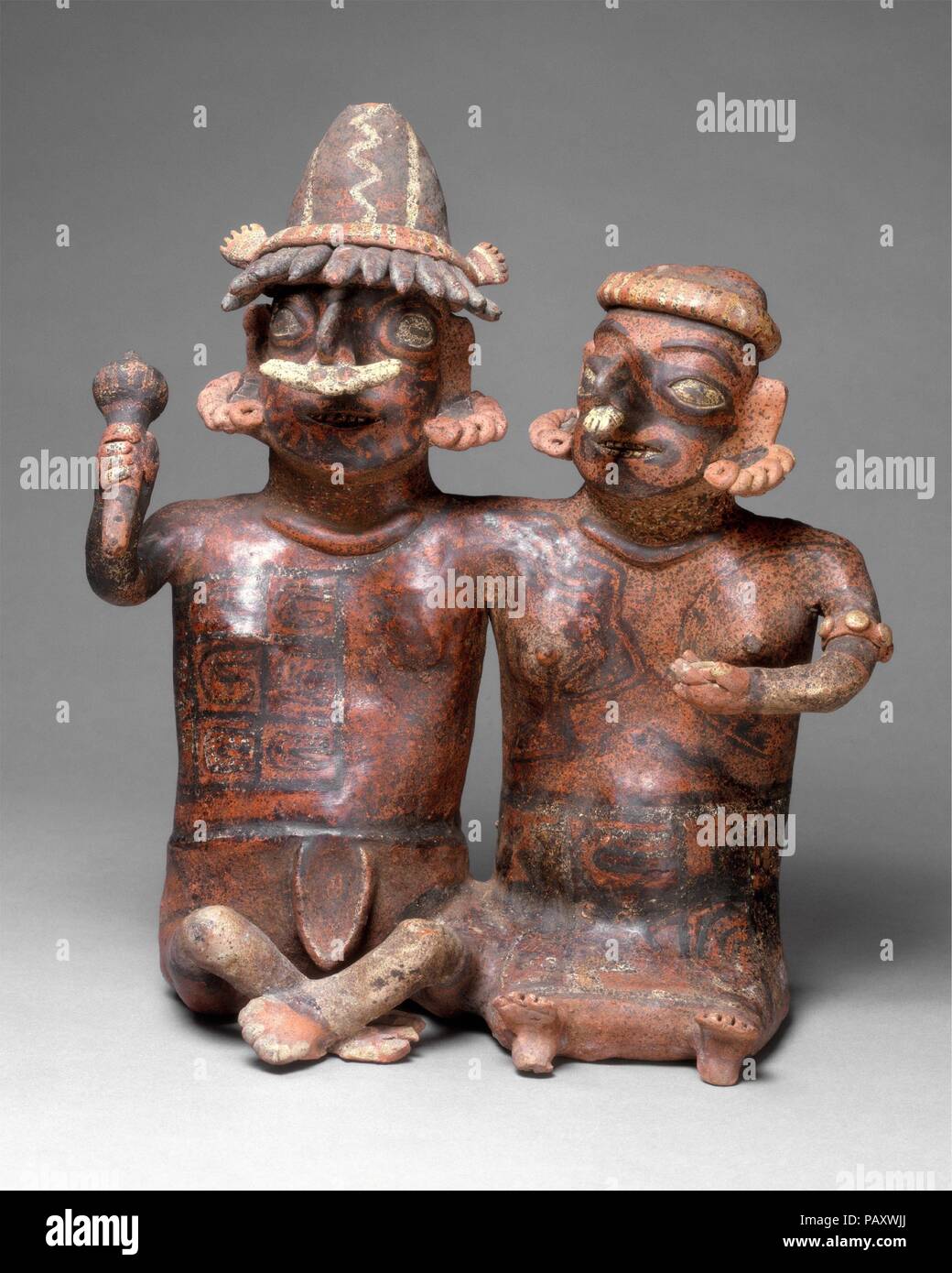 Ancestor Pair. Culture: Ixtlán del Río. Dimensions: H. 17 1/4 x W. 15 1/4 in. (43.8 x 38.7 cm). Date: 1st century B.C.-A.D. 3rd century. Museum: Metropolitan Museum of Art, New York, USA. Stock Photo