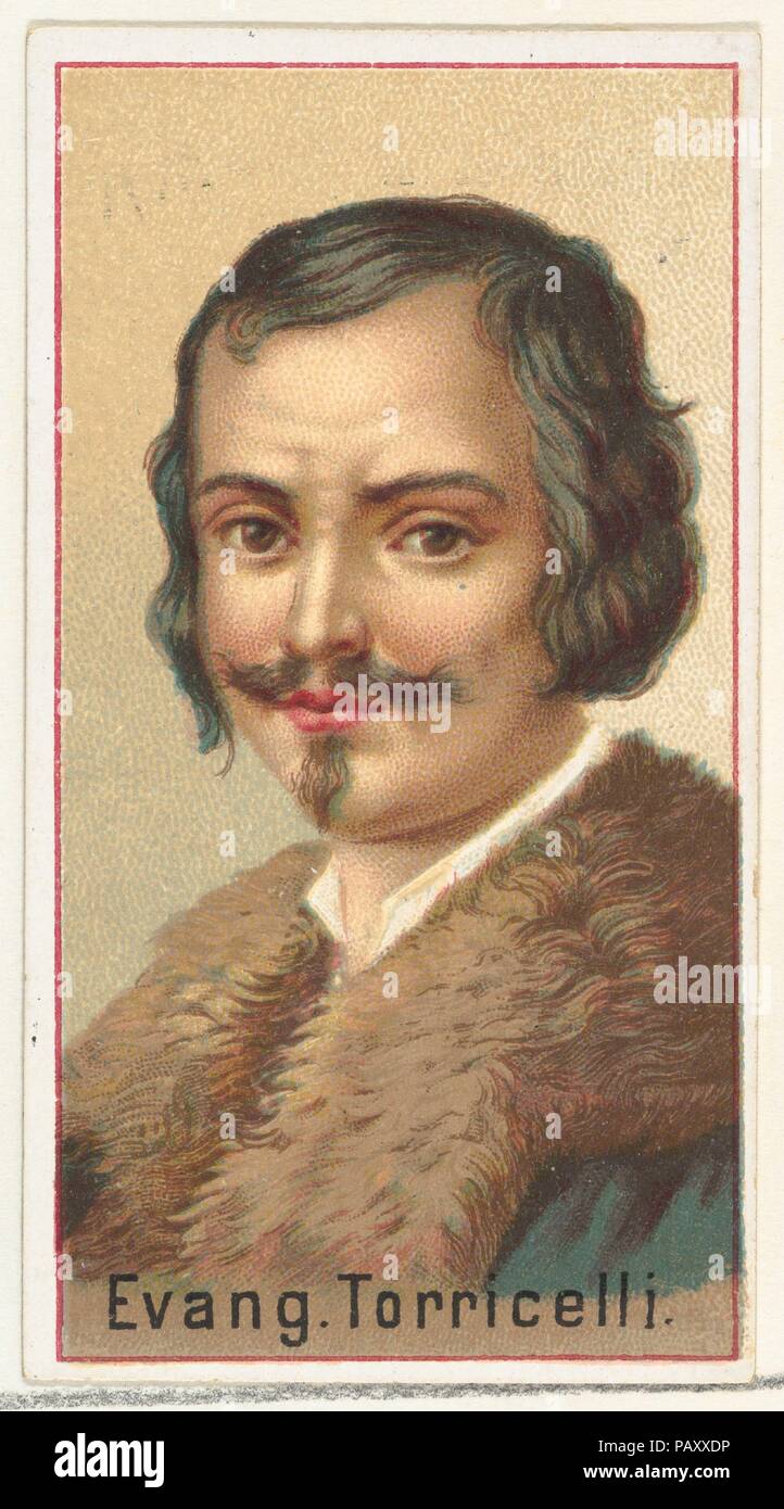Evangelista Torricelli, printer's sample for the World's Inventors souvenir album (A25) for Allen & Ginter Cigarettes. Dimensions: Sheet: 2 3/4 x 1 1/2 in. (7 x 3.8 cm). Publisher: Issued by Allen & Ginter (American, Richmond, Virginia). Date: 1888.  Printer's samples for the collector's album 'World's Inventors' (A25), issued in 1888 to promote Allen & Ginter brand cigarettes. Citing Burdick's 'The American Card Catalog': 'Souvenir albums of this type, as issued by the tobacco companies, were probably intended to replace the individual cards if the smoker so desired, or at least enable him to Stock Photo
