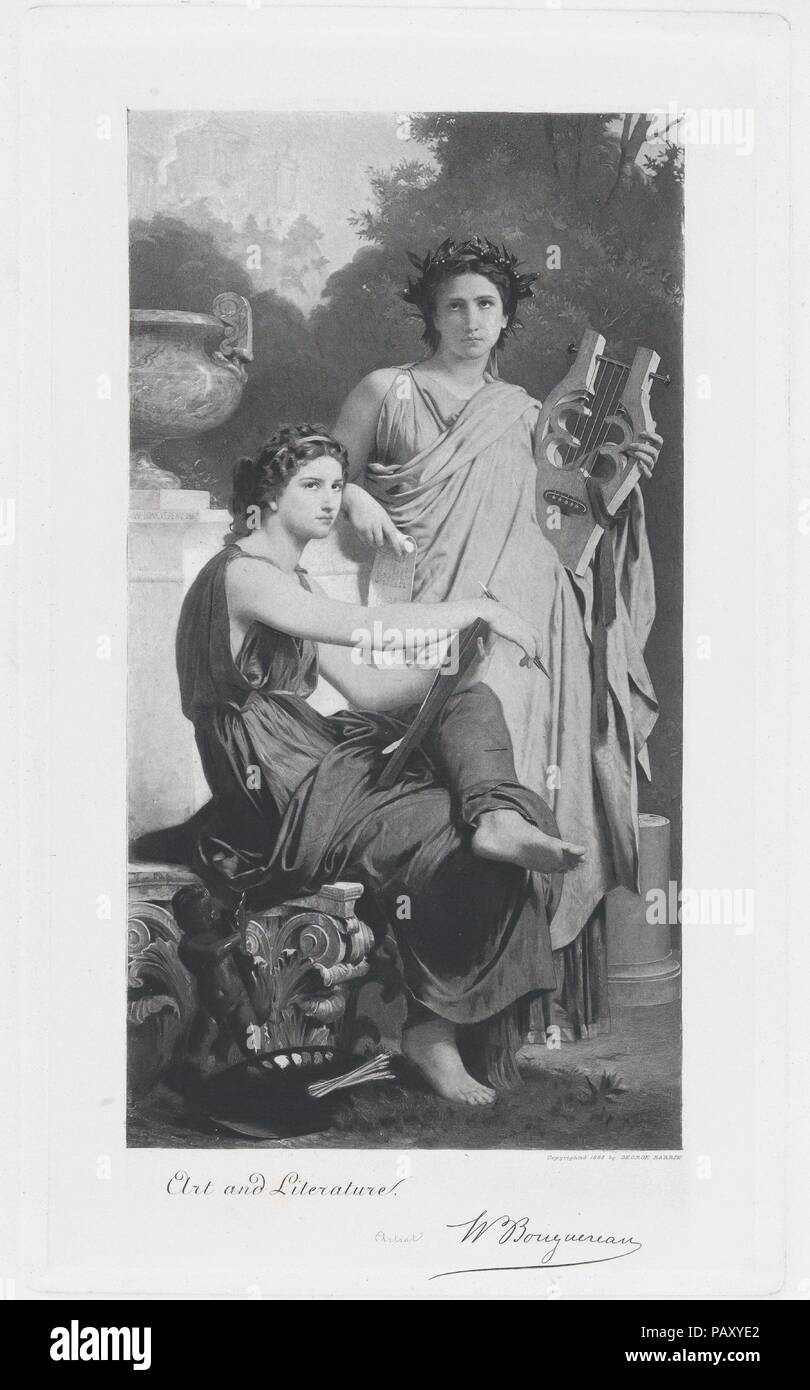 Art and Literature. Artist: After William Bouguereau (French, La Rochelle 1825-1905 La Rochelle). Dimensions: Sheet: 16 15/16 × 11 11/16 in. (43 × 29.7 cm)  Image: 12 5/8 × 7 1/2 in. (32.1 × 19.1 cm). Publisher: George Barrie. Series/Portfolio: La Vie Artistique. Date: 1882. Museum: Metropolitan Museum of Art, New York, USA. Stock Photo
