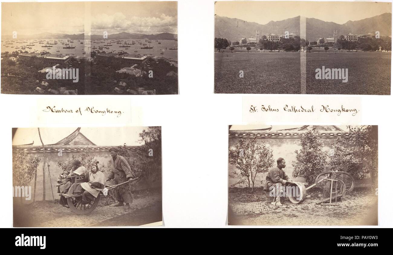 Harbour of Hongkong; St Johns Cathedral Hongkong; Carriage; Tub Mending, North of China. Artist: Attributed to John Thomson (British, Edinburgh, Scotland 1837-1921 London). Dimensions: Image (a), (b): 3 5/8 × 6 7/8 in. (9.2 × 17.5 cm)  Image (c), (d): 3 7/8 × 5 13/16 in. (9.9 × 14.8 cm). Date: ca. 1869. Museum: Metropolitan Museum of Art, New York, USA. Stock Photo