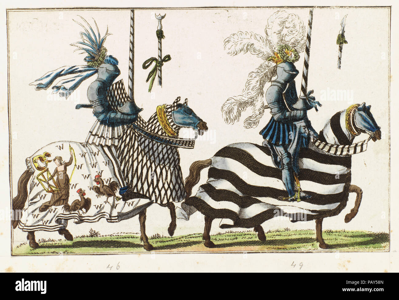 Coloured print showing two men at arms in combat Stock Photo - Alamy