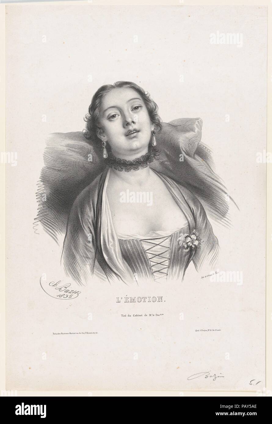 Emotion. Artist: Charles Bazin (French, Paris 1802-1859 Lyons). Dimensions: Image: 10 1/4 × 9 13/16 in. (26 × 25 cm)  Sheet: 17 11/16 × 11 15/16 in. (45 × 30.3 cm). Lithographer: Villain (French, active 1822-53). Date: 1853. Museum: Metropolitan Museum of Art, New York, USA. Stock Photo
