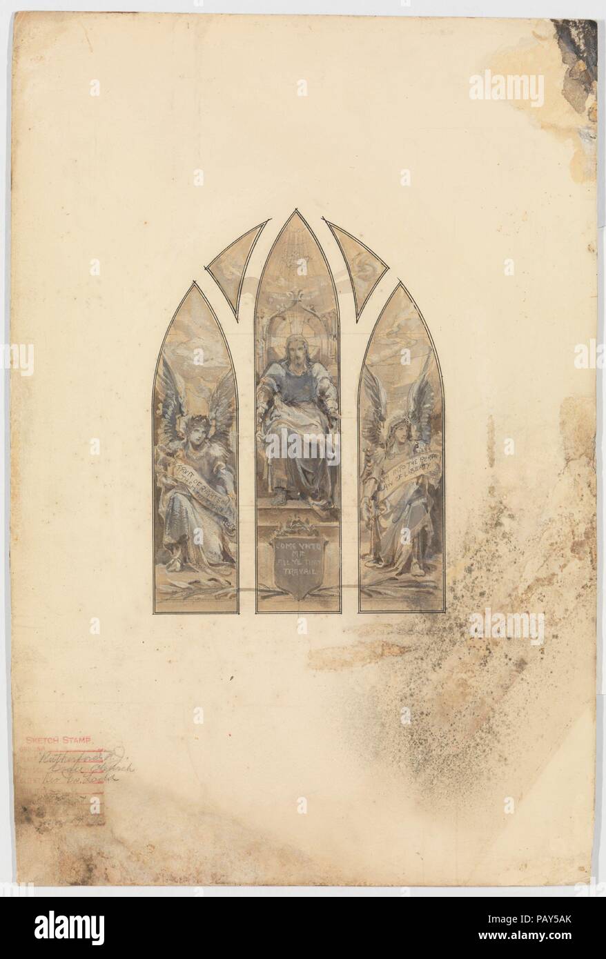 Design for three lancet window. Culture: American. Dimensions: Overall: 20 7/16 x 13 3/4 in. (51.9 x 34.9 cm)  Design: 9 1/2 x 6 13/16 in. (24.1 x 17.3 cm). Maker: Possibly Tiffany Glass and Decorating Company (American, 1892-1902); Possibly Tiffany Studios (1902-32); Probably Frederick Wilson (American (born Ireland) Dublin 1858-1932 Los Angeles, California). Date: 1919. Museum: Metropolitan Museum of Art, New York, USA. Stock Photo