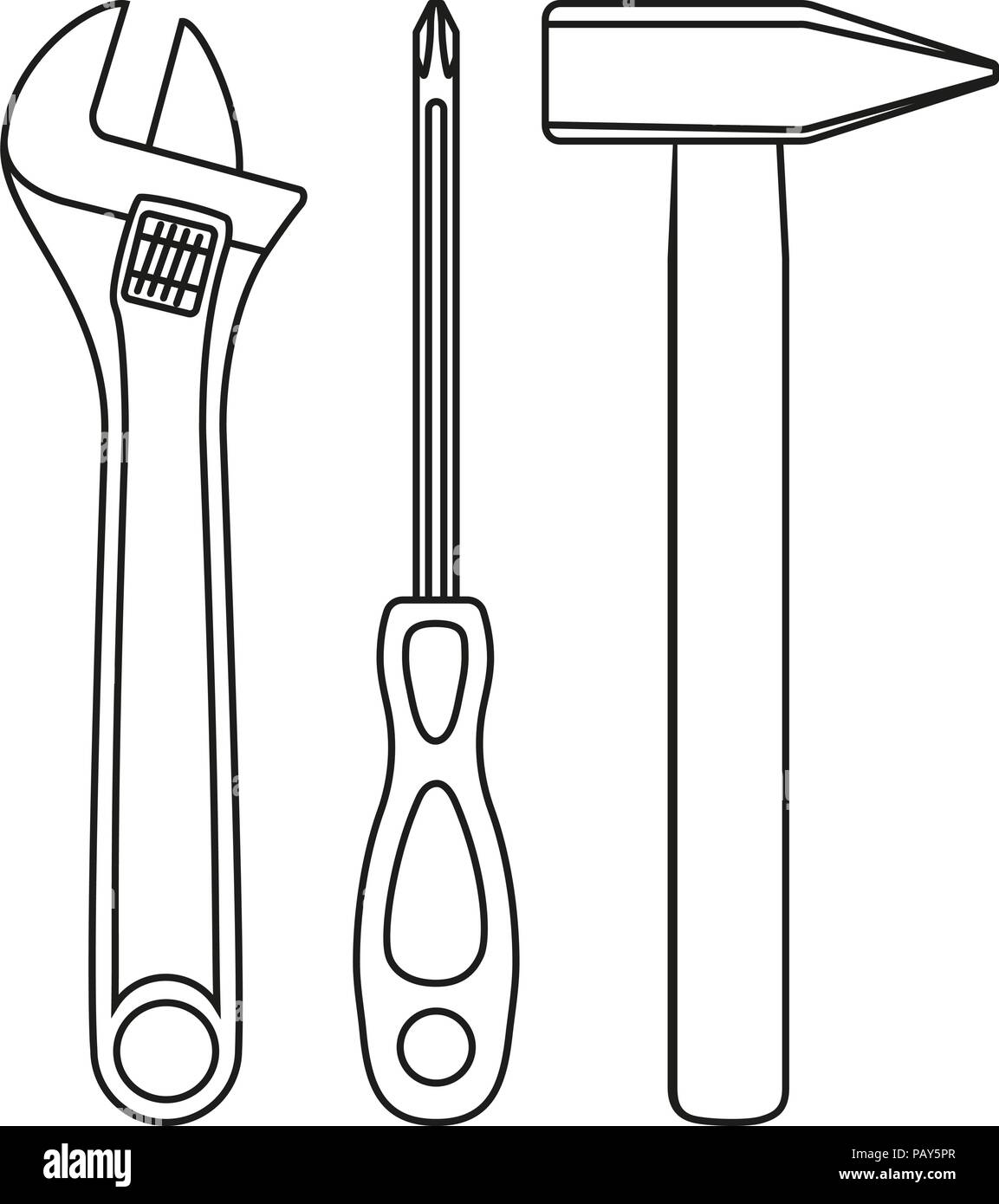 Line art black and white simple toolkit set. Handyman tool for home