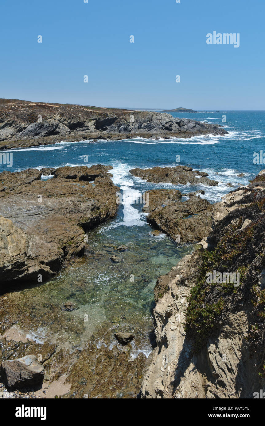 Pessegueiro Island, rocks and cliffs in Porto Covo. Alentejo, Portugal Stock Photo