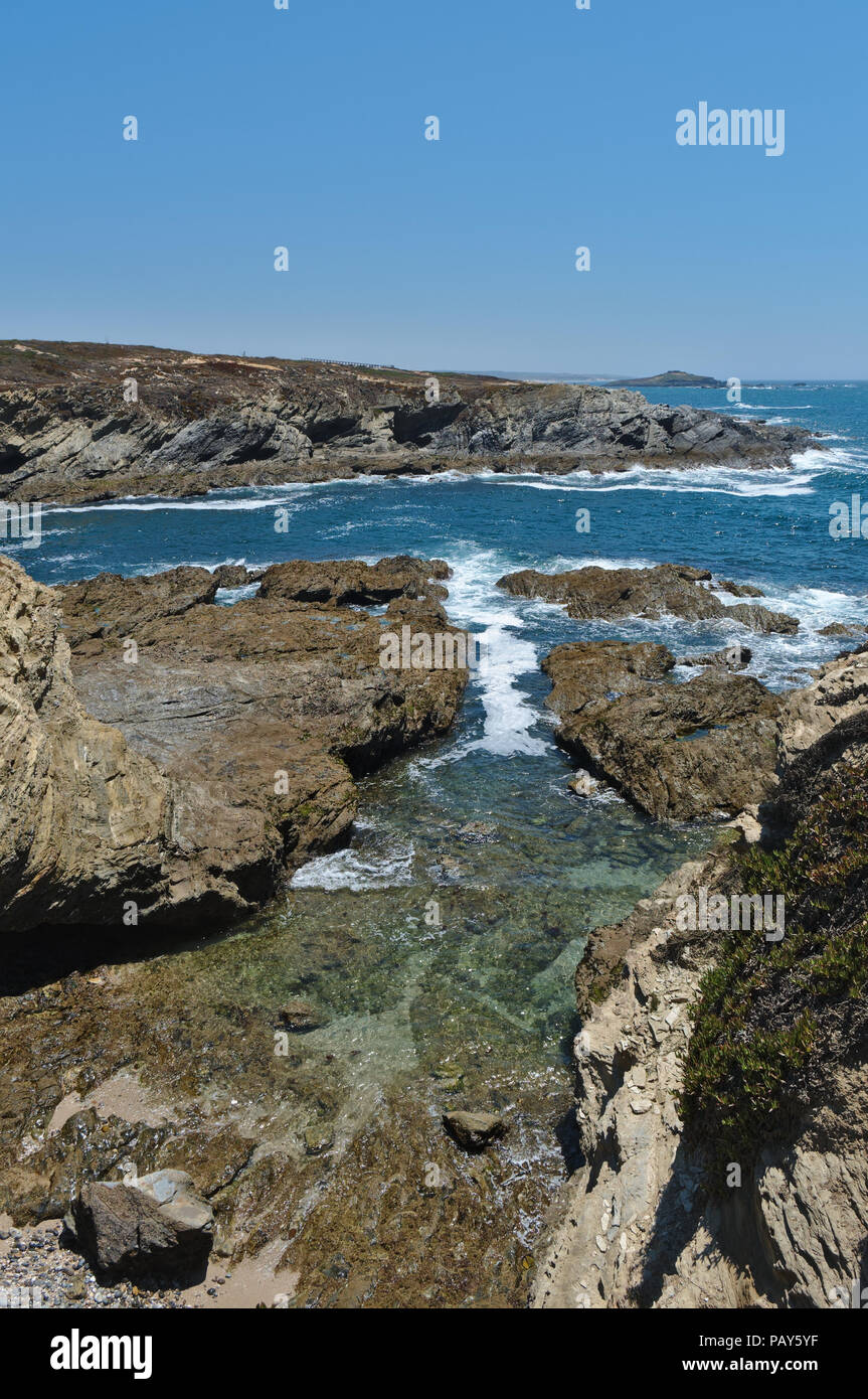 Pessegueiro Island, rocks and cliffs in Porto Covo. Alentejo, Portugal Stock Photo