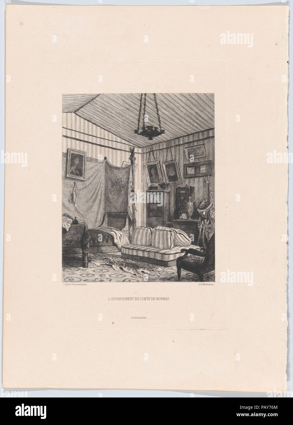 L'appartement du Comte de Mornay. Artist: After Eugène Delacroix (French, Charenton-Saint-Maurice 1798-1863 Paris). Dimensions: Plate: 9 1/4 × 6 3/16 in. (23.5 × 15.7 cm)  Sheet: 13 3/8 × 9 13/16 in. (34 × 25 cm). Etcher: Adolphe Martial Potémont (French, Paris 1828-1883 Paris). Publisher: A. Beillet (French, active 19th century). Date: 1873. Museum: Metropolitan Museum of Art, New York, USA. Stock Photo