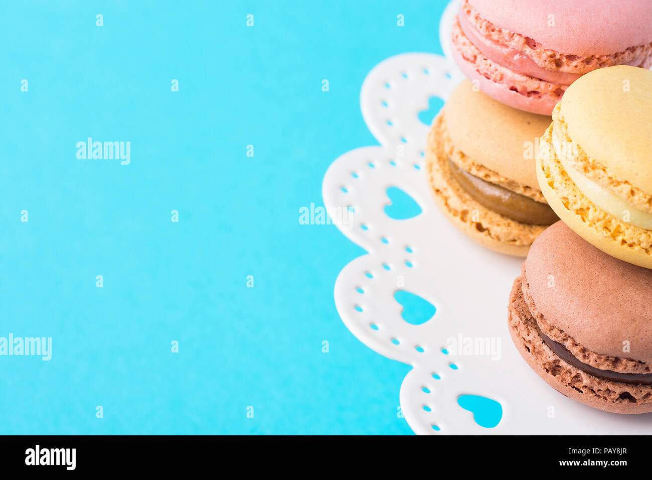 Variety of Multicolored Pink Green Yellow Brown Mocha Coffee Macaroons ...