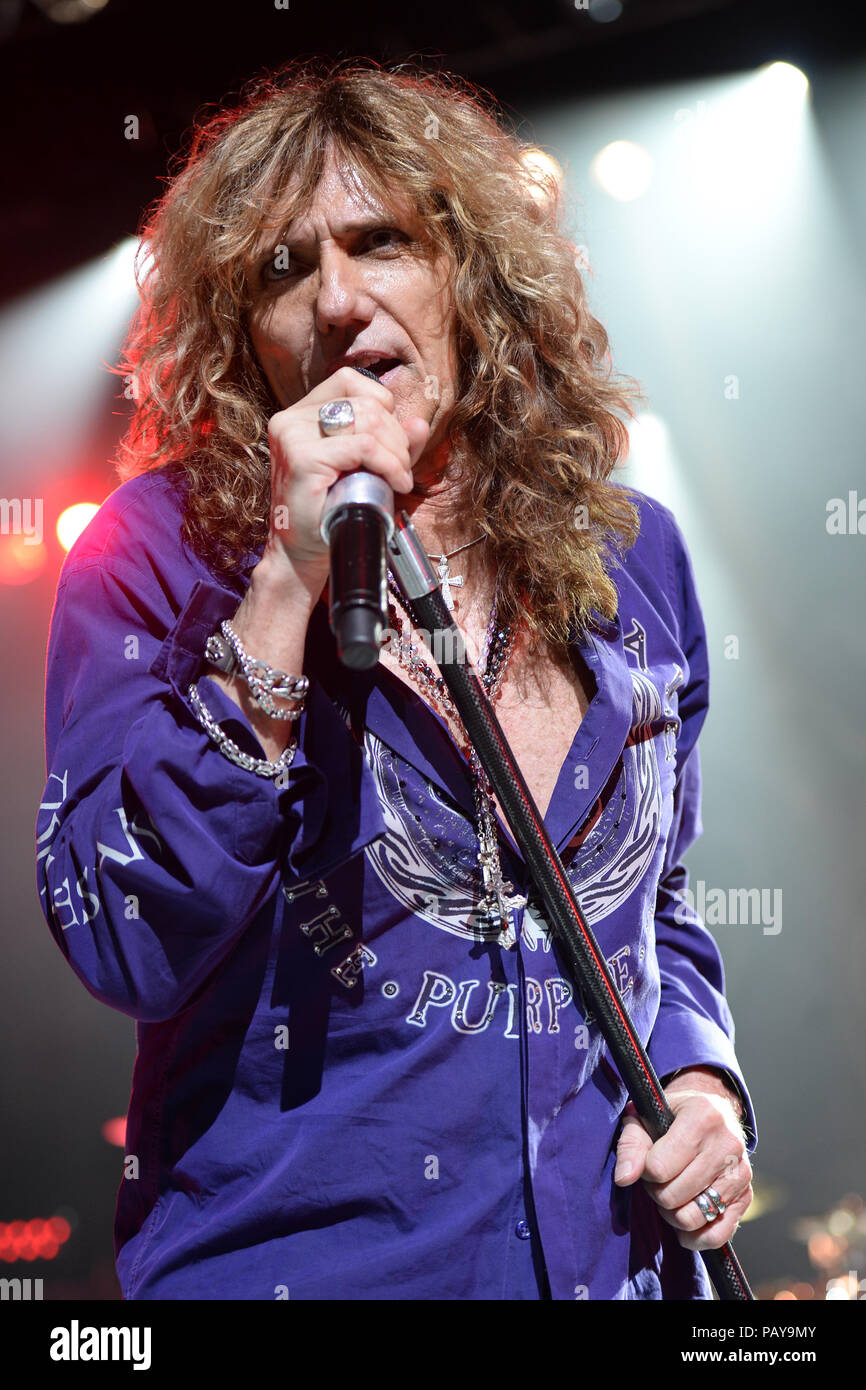HOLLYWOOD FL - AUGUST 05: Joel Hoekstra, Reb Beach and Michael Devin of Whitesnake perform at Hard Rock Live held at the Seminole Hard Rock Hotel & Casino on August 5, 2015 in Hollywood, Florida  People:  David Coverdale Stock Photo