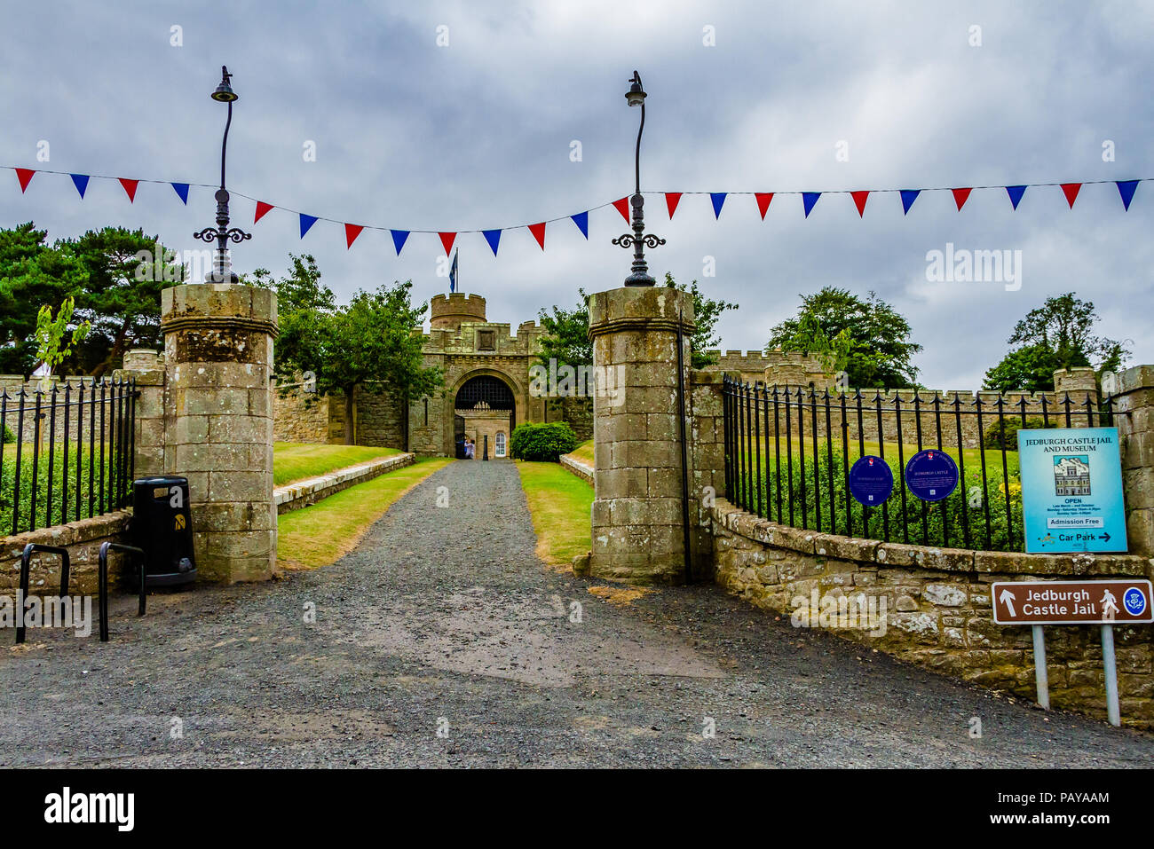 Driveway entrance to Jedburgh Castle & Jail Museum, housed in the town's old Victorian jail, Jedburgh, Scotland, UK. Stock Photo
