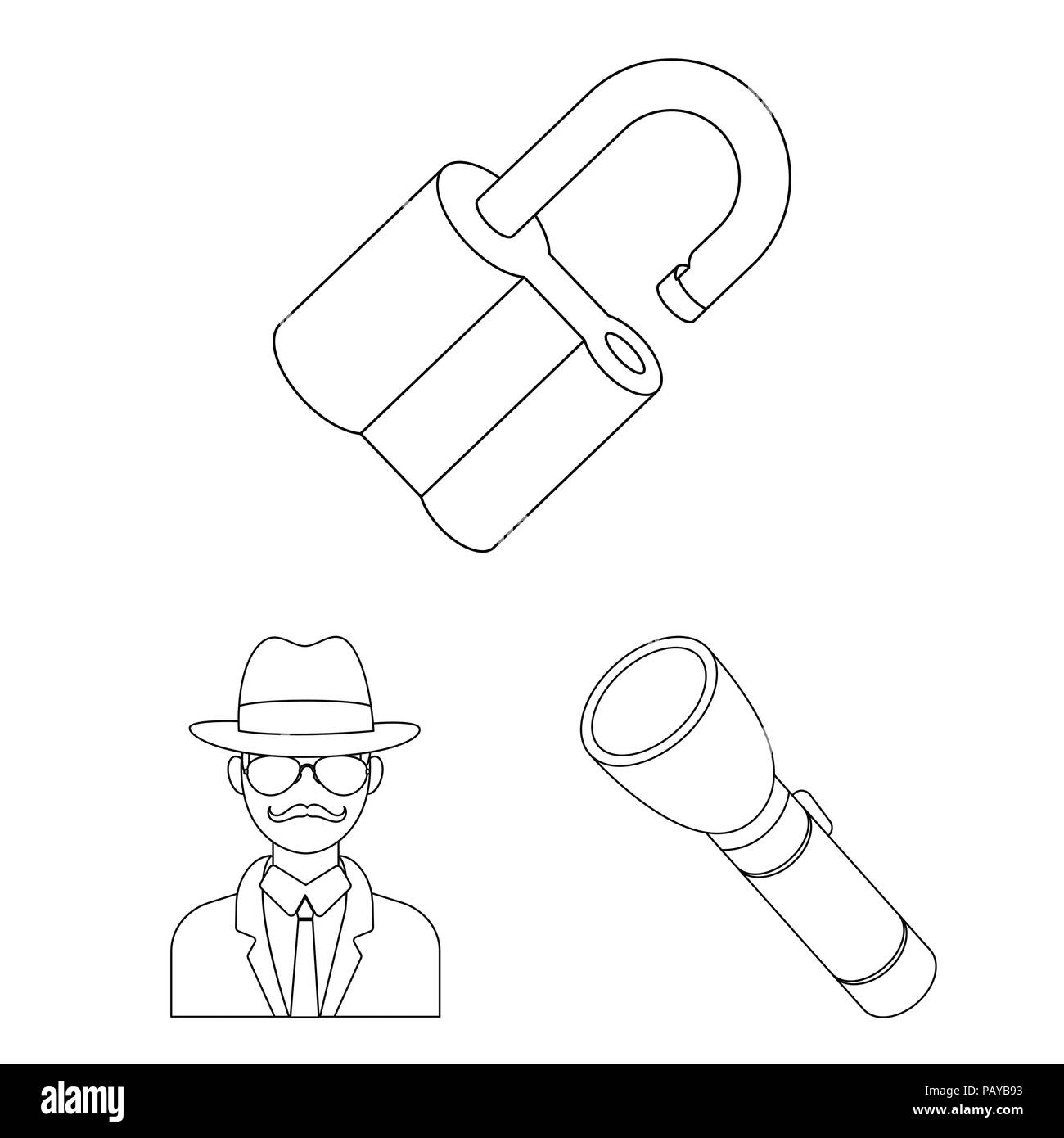 Detective and Attributes outline icons in set collection for design ...