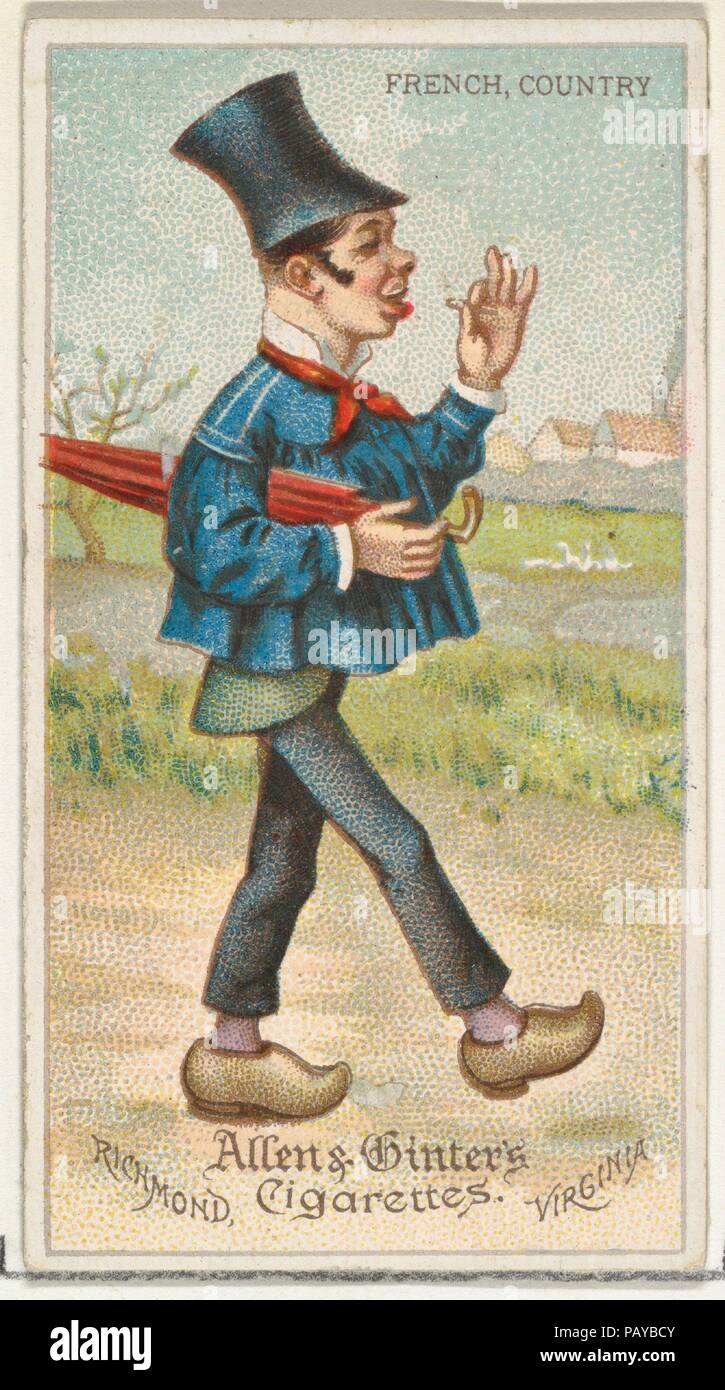 French, Country, from World's Dudes series (N31) for Allen & Ginter Cigarettes. Dimensions: Sheet: 2 3/4 x 1 1/2 in. (7 x 3.8 cm). Publisher: Allen & Ginter (American, Richmond, Virginia). Date: 1888. Trade cards from the "World's Dudes" series (N31), issued in 1888 in a set of 50 cards to promote Allen & Ginter brand cigarettes. Museum: Metropolitan Museum of Art, New York, USA. Stock Photo