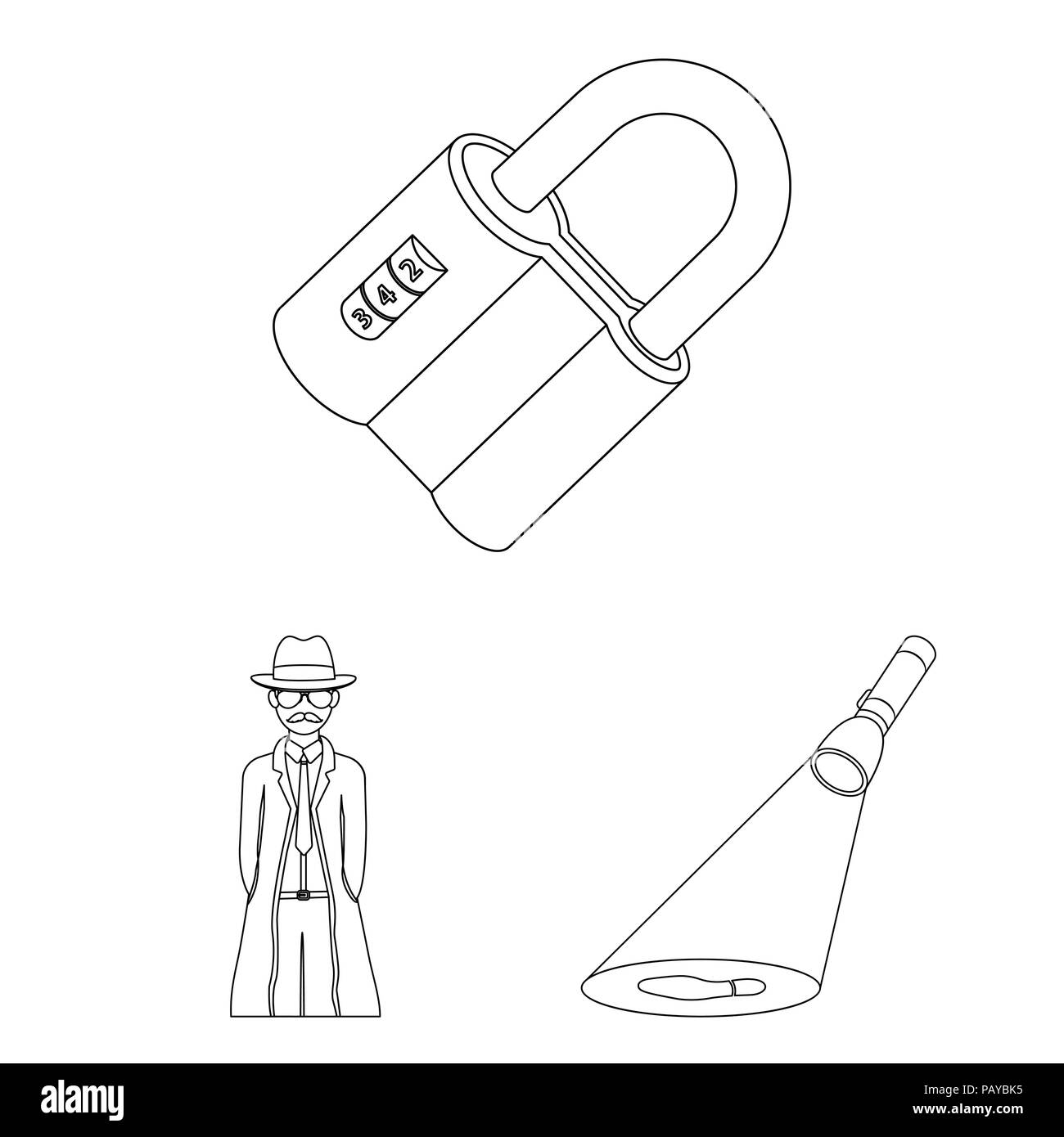 Detective agency outline icons in set collection for design. Crime and ...