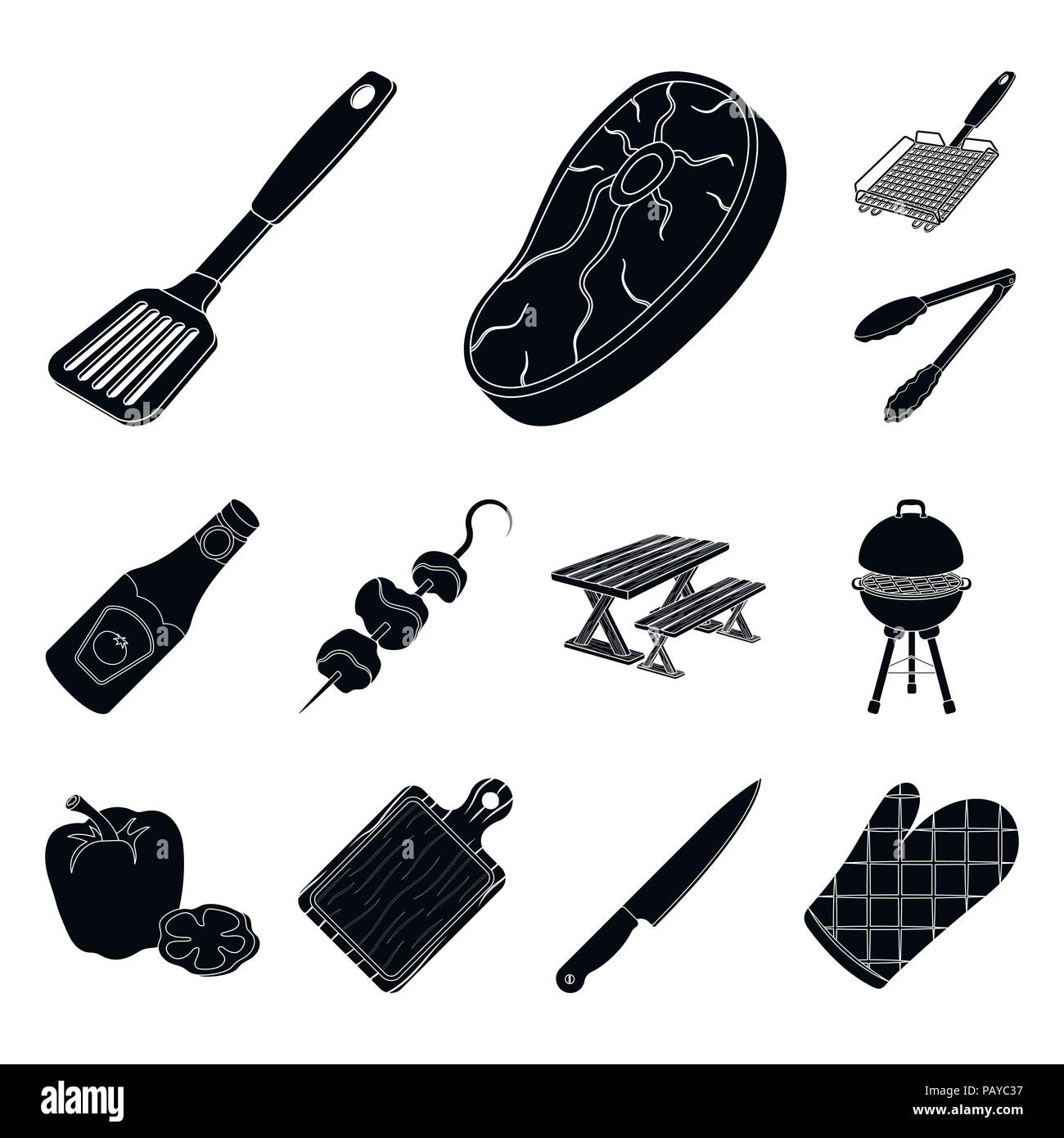 Barbecue and equipment black icons in set collection for design. Picnic ...