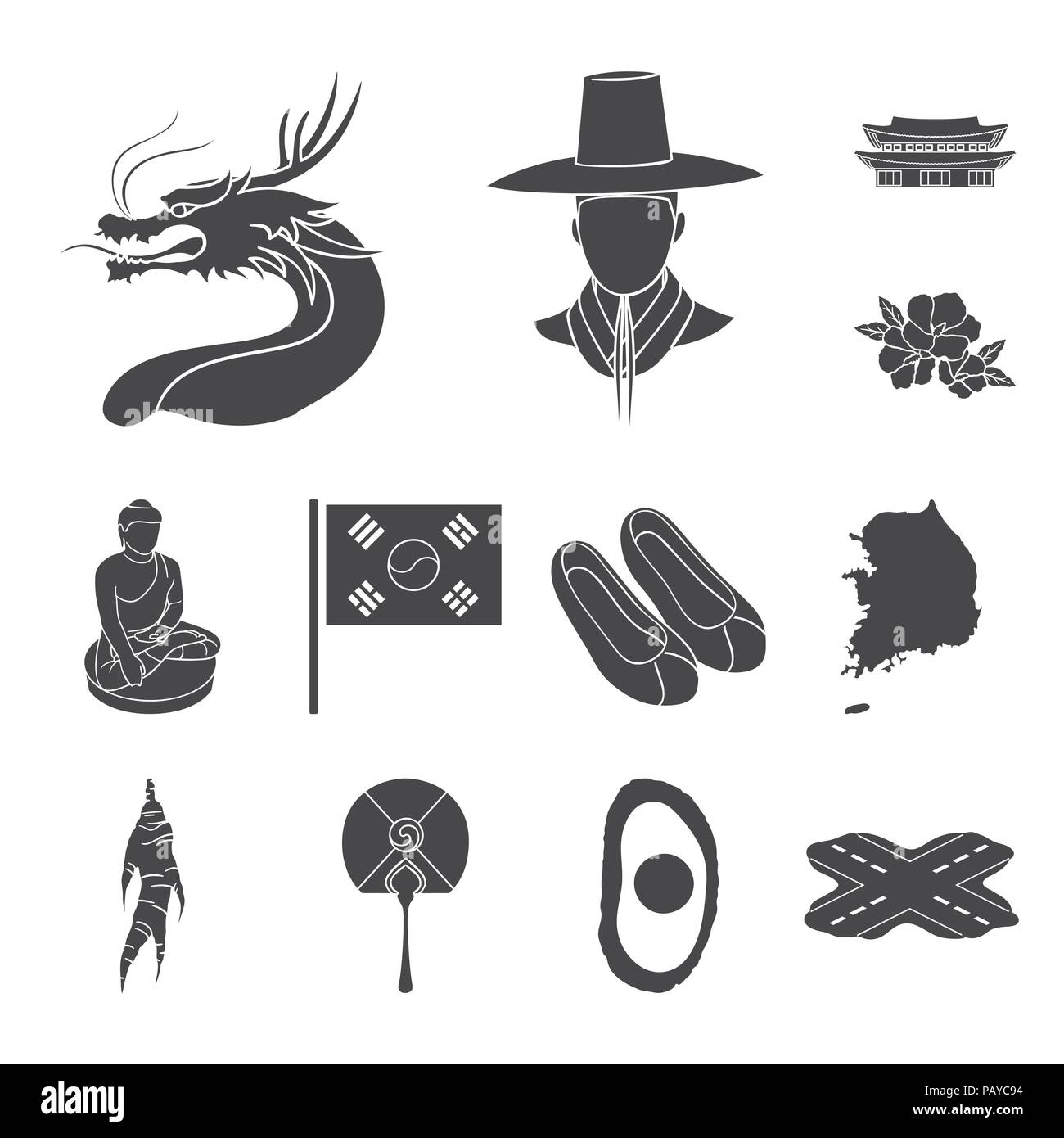 Country South Korea black icons in set collection for design.Travel and ...