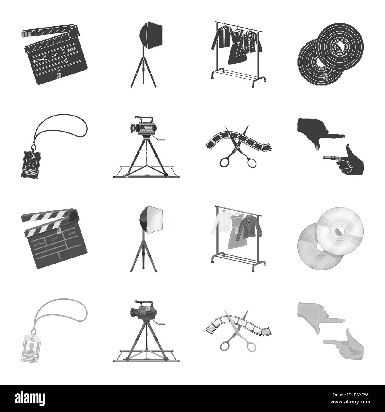 Badge, operator gesture and other accessories for the movie. Making movie set collection icons