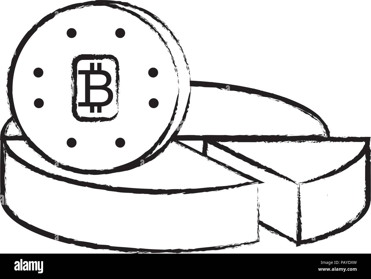 pie chart and bitcoin coin  icon over white background, vector illustration Stock Vector