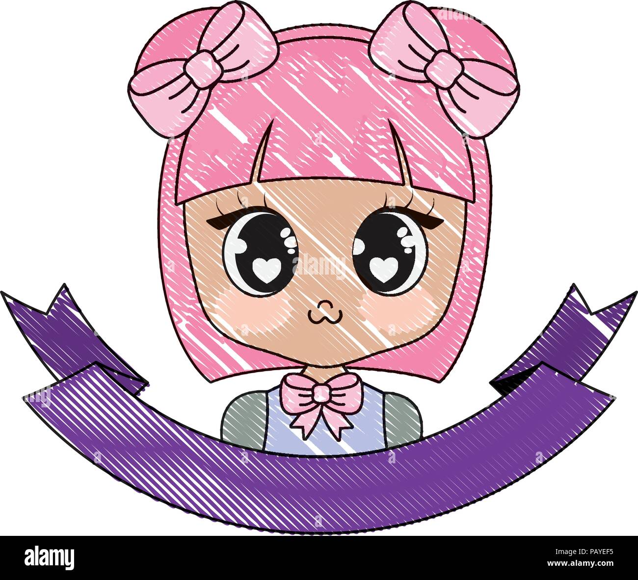 Decorative ribbon with cute Anime girl icon over white background ...