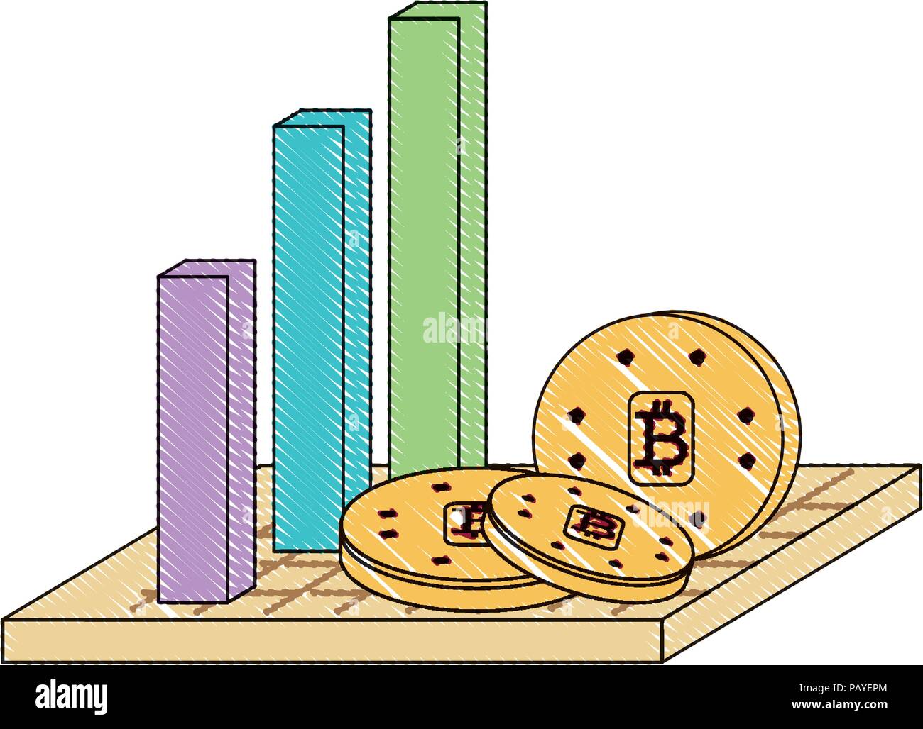bar chart and cryptocoins  icon over white background, vector illustration Stock Vector