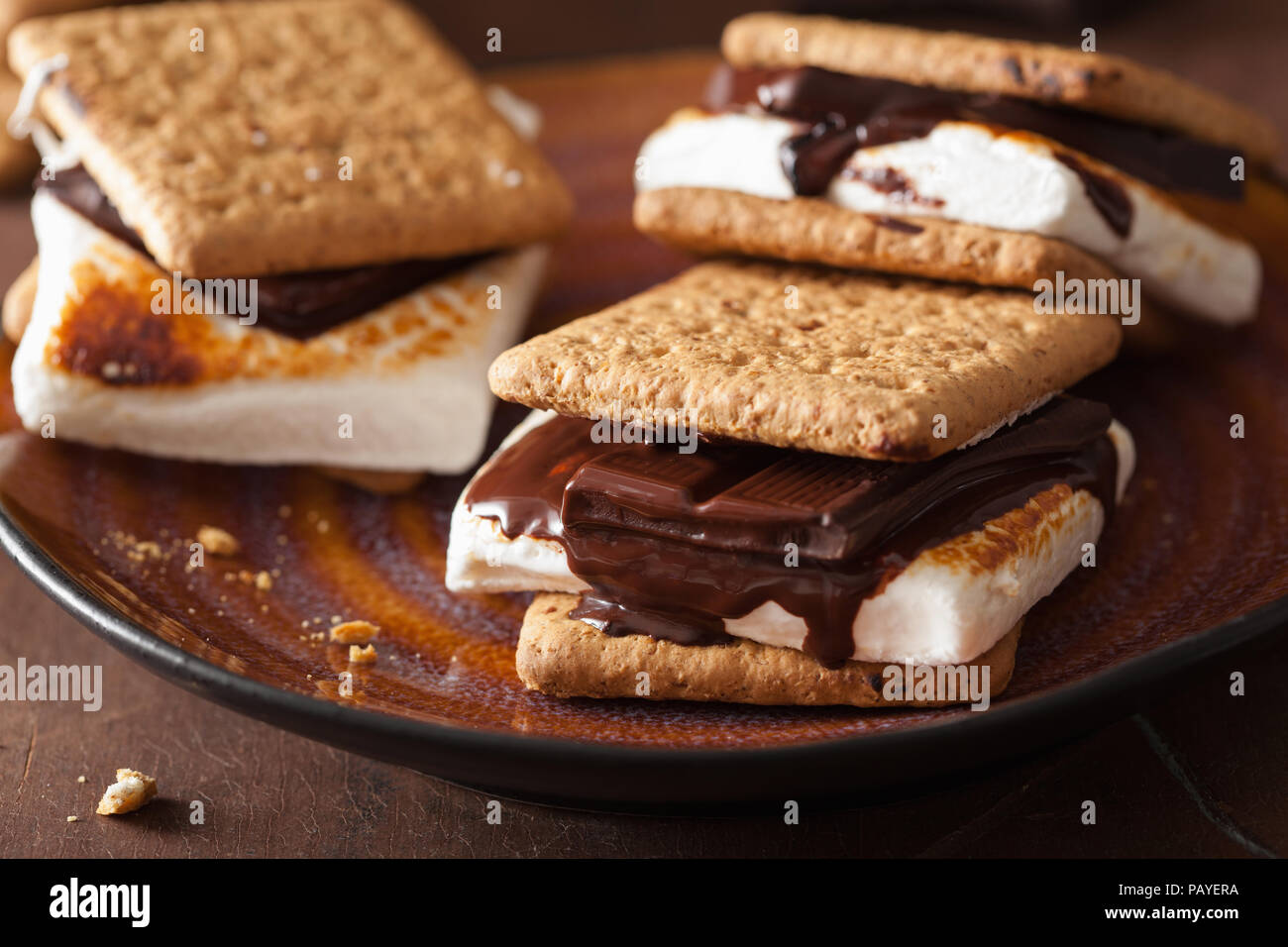 homemade marshmallow s'mores with chocolate on crackers Stock Photo Alamy