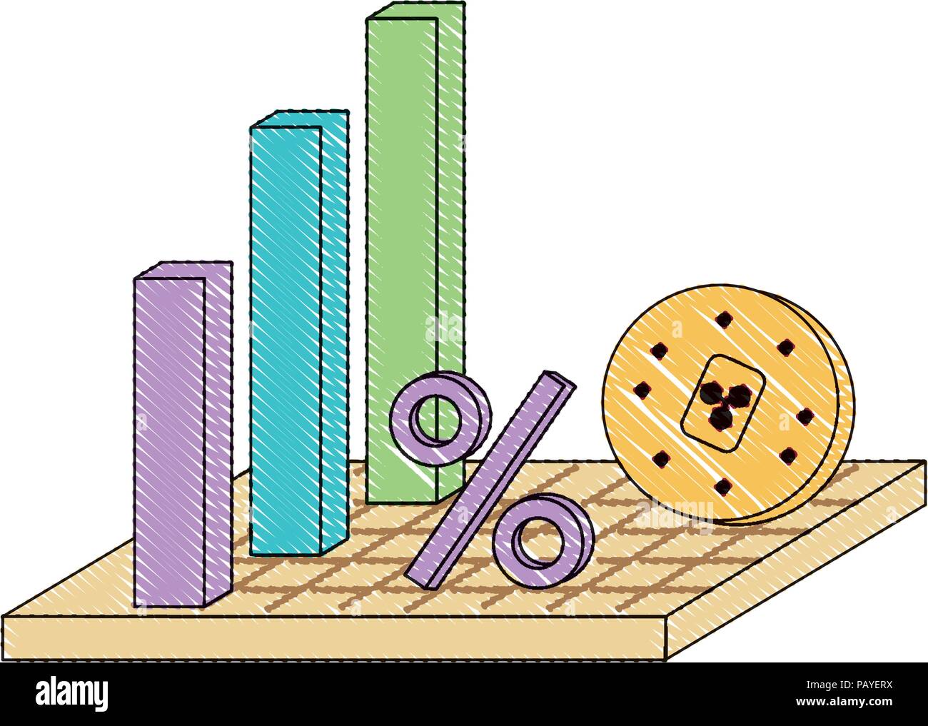 bar chart and cryptocoins  icon over white background, vector illustration Stock Vector