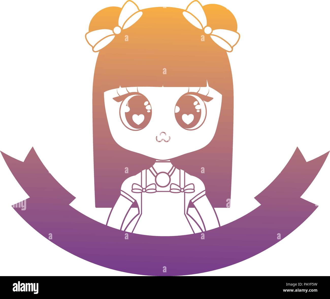 Decorative ribbon with cute Anime girl icon over white background ...