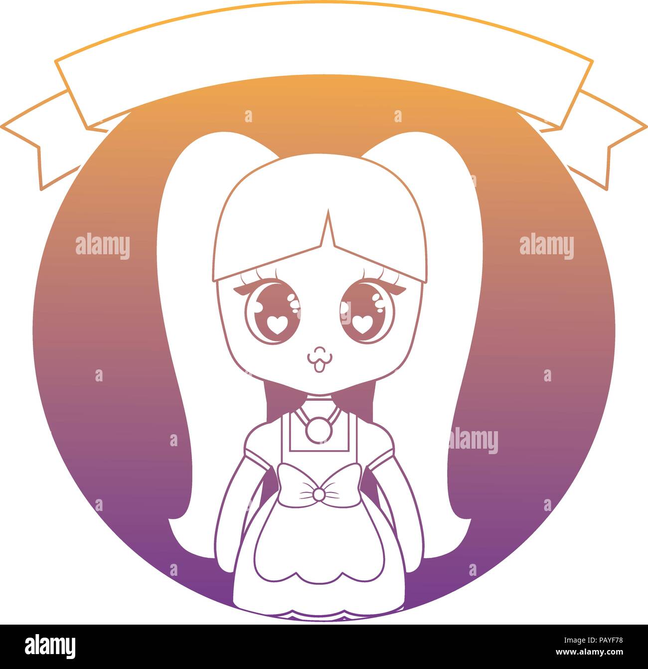 Decorative ribbon with cute Anime girl icon over white background ...