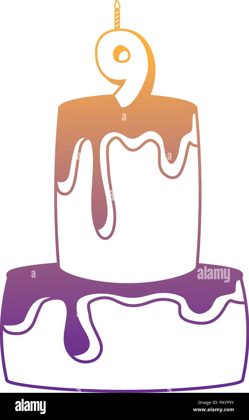 Birthday cake with number nine candle icon over white background
