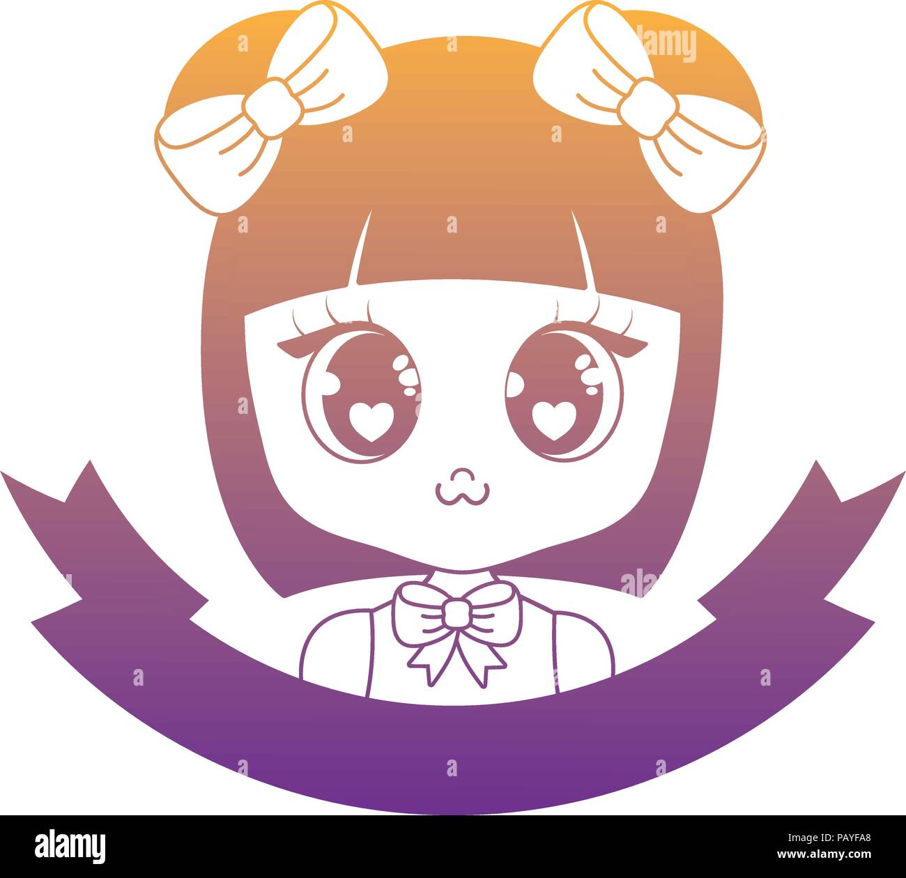 Decorative ribbon with cute Anime girl icon over white background ...