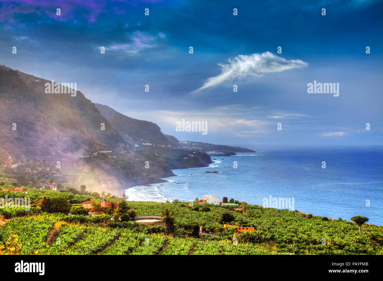 Beautiful view over Los Realejos coast and playa del Socorro in Canary island, Tenerife Stock Photo
