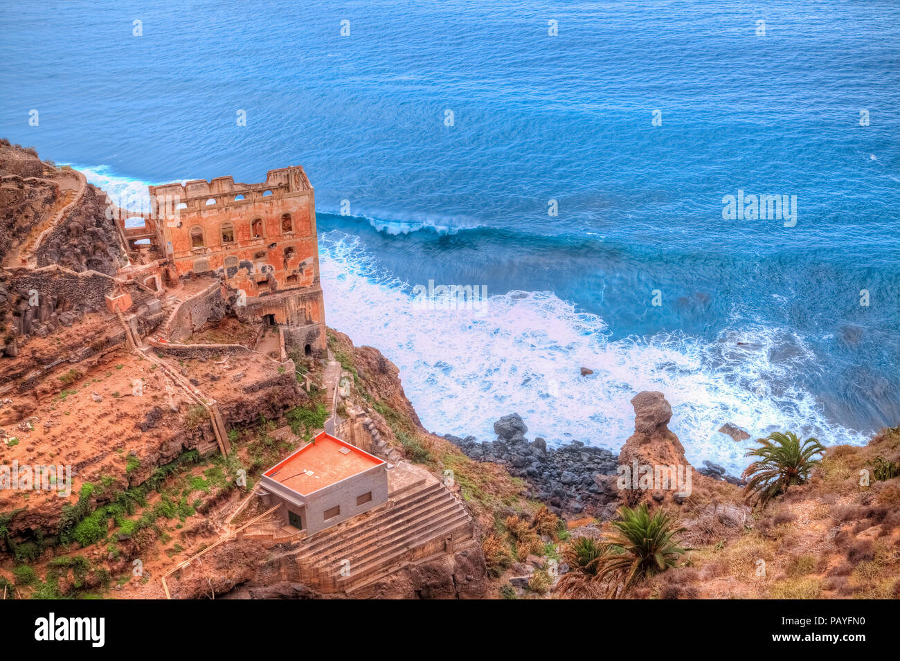 Historical ruins of a church castle on the beach of Los Realejos area in Garachio region, in Tenerife - Spain Stock Photo