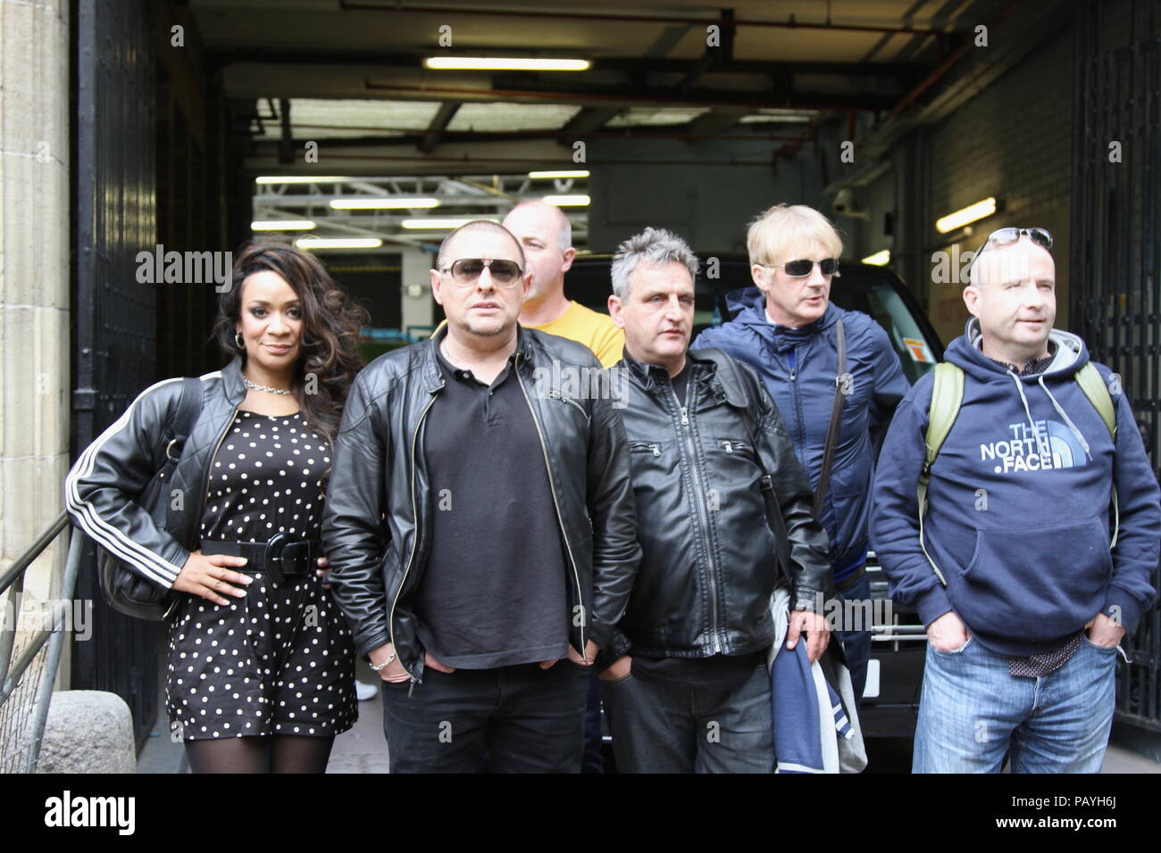 Happy Mondays alternative Rock band posed for this photograph outside the ITV London studios. Thank you Happy Mondays. Stock Photo