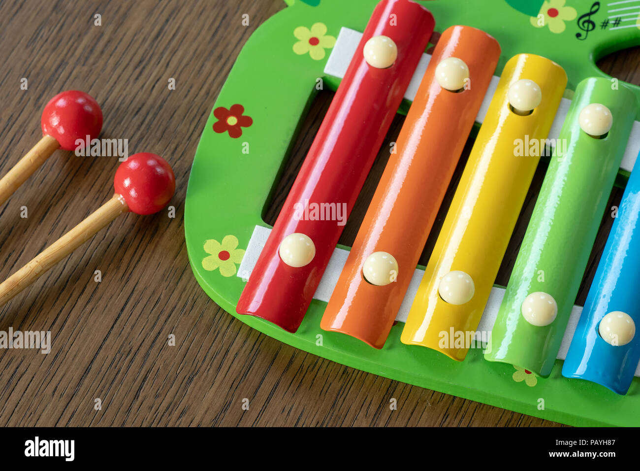 Musical instrument xylophone. Rainbow colored toy xylophone Stock Photo