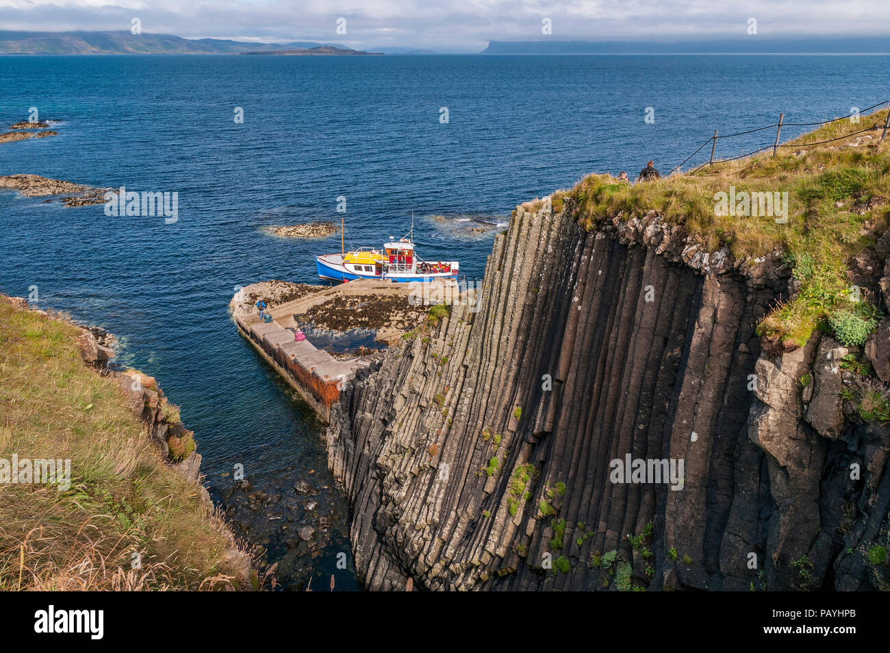 The island of Staffa and Fingals cave. Argyll Scotland. Stock Photo
