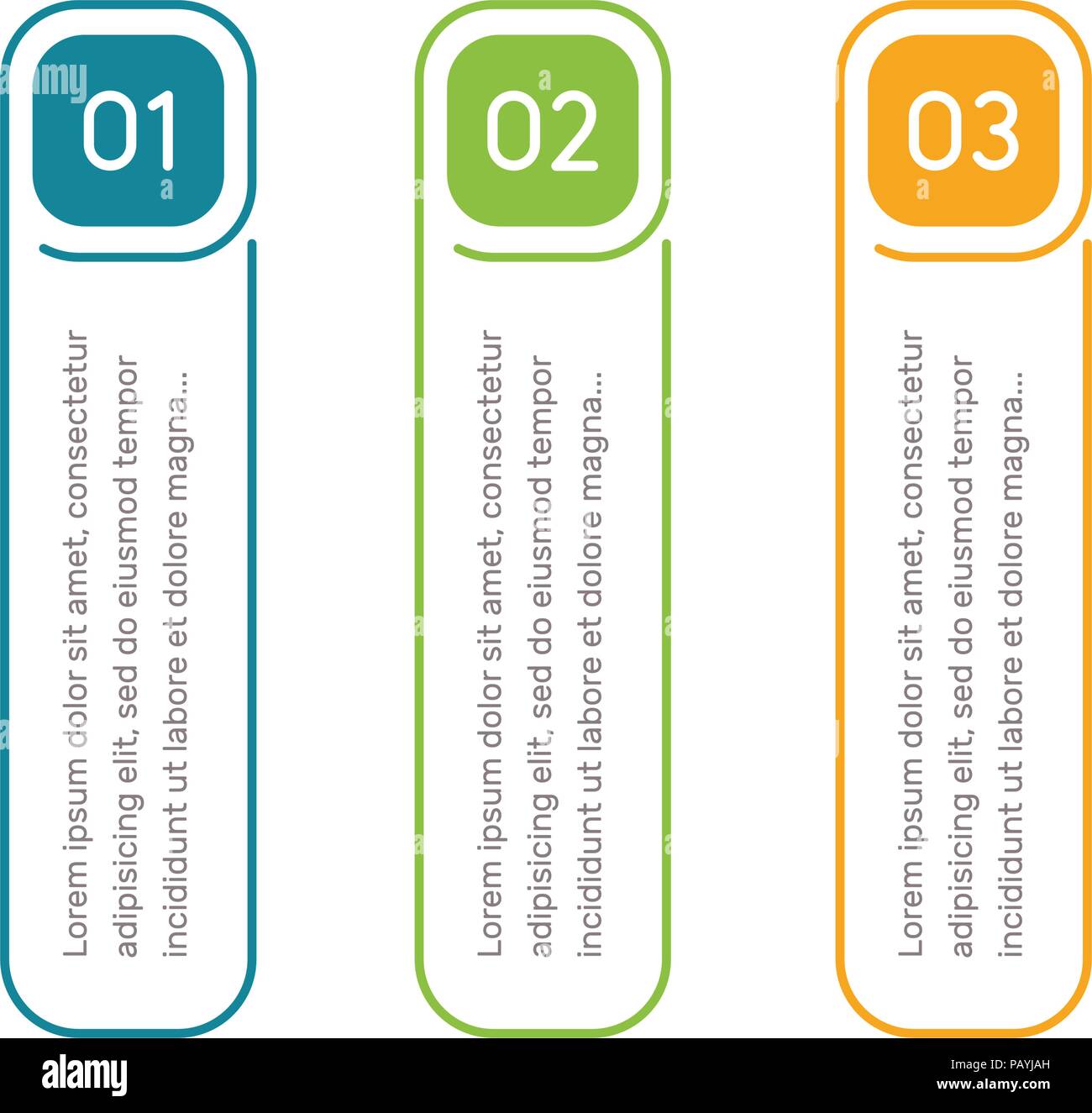 Vertical steps, infographic elements. Outline colorful menu for app interface. Number options. Web design of buttons elements. Infographics 1. 2. 3. Vector step icons. Stock Vector