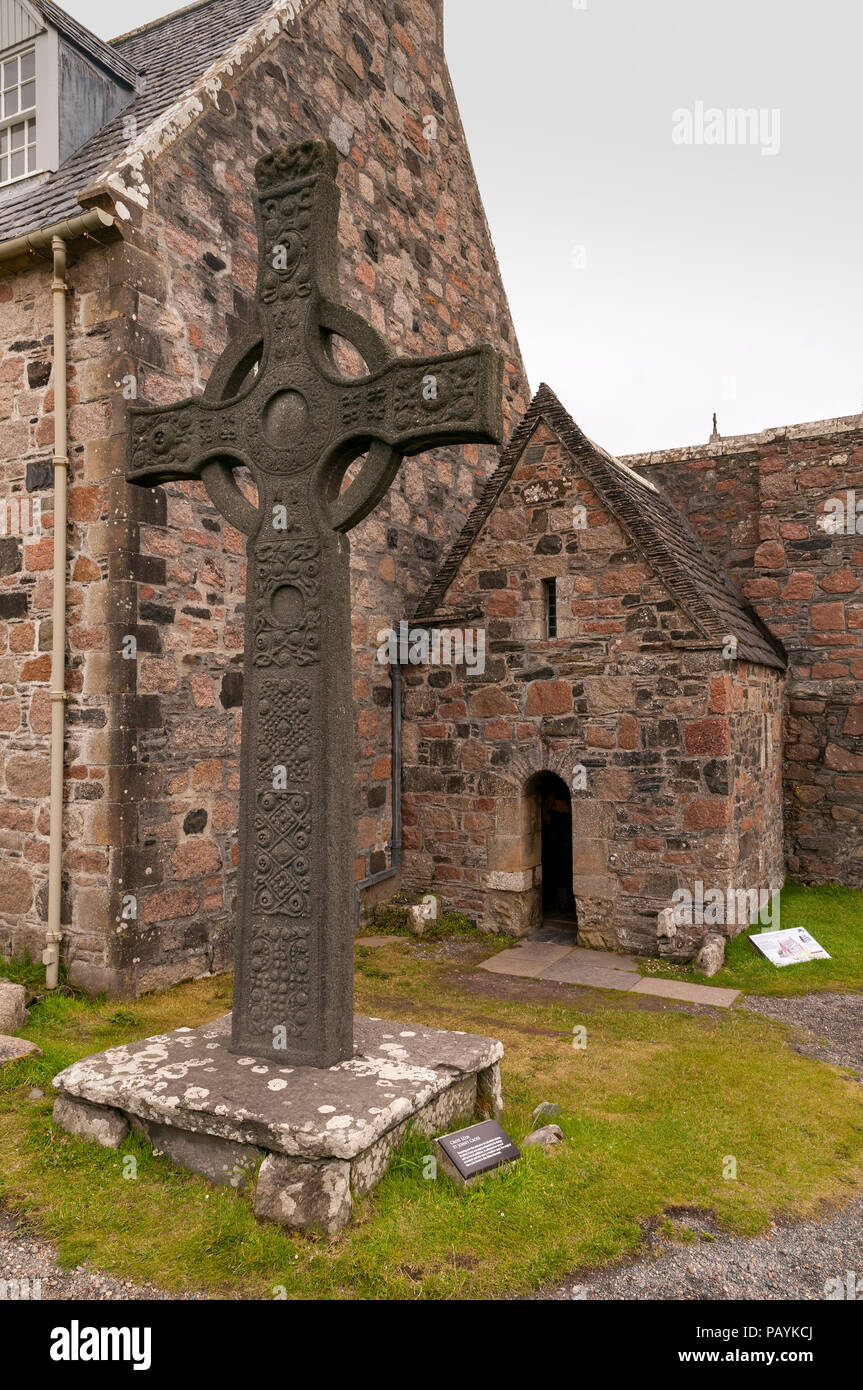 The island of Iona. Argyll.The Abbey, St Johns Cross and the tomb of St Columba. Scotland. Stock Photo