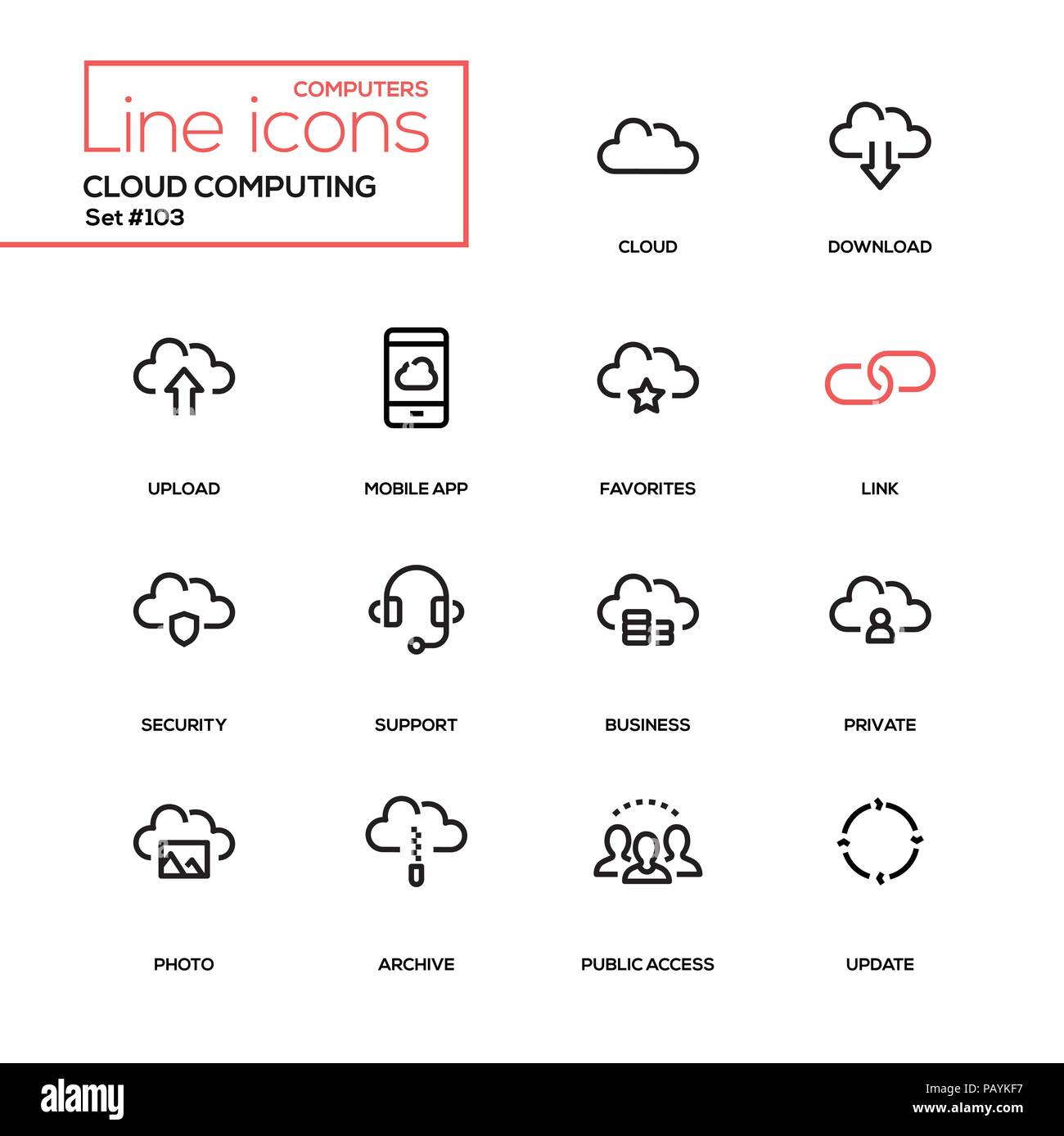 Cloud computing - modern line design icons set Stock Vector