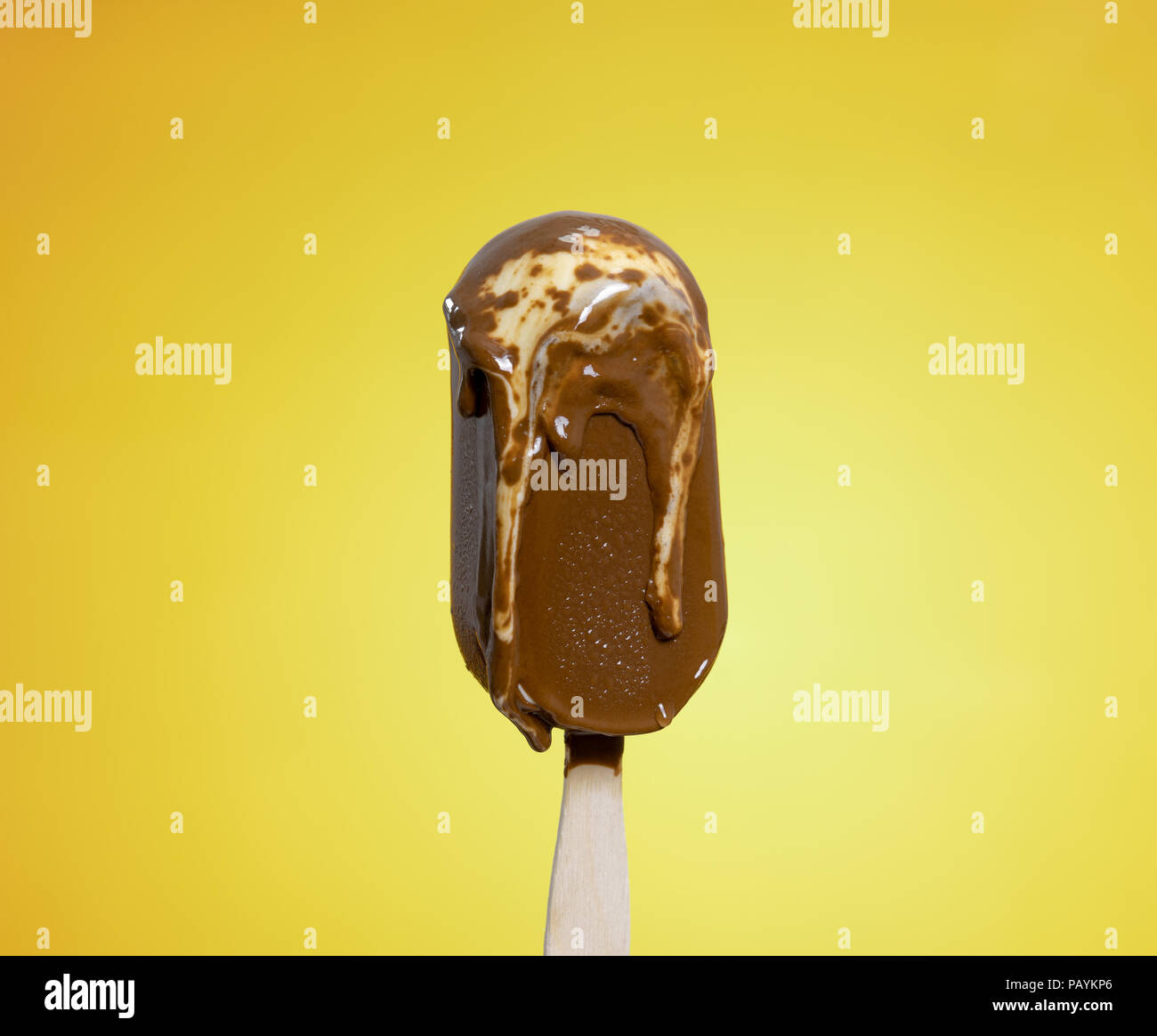 melting melted chocolate ice cream in summer hot weather Stock Photo