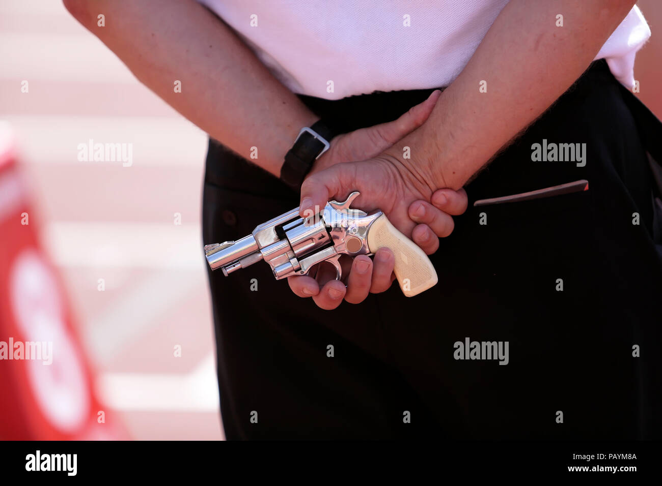 Starter with a starting pistol Stock Photo Alamy